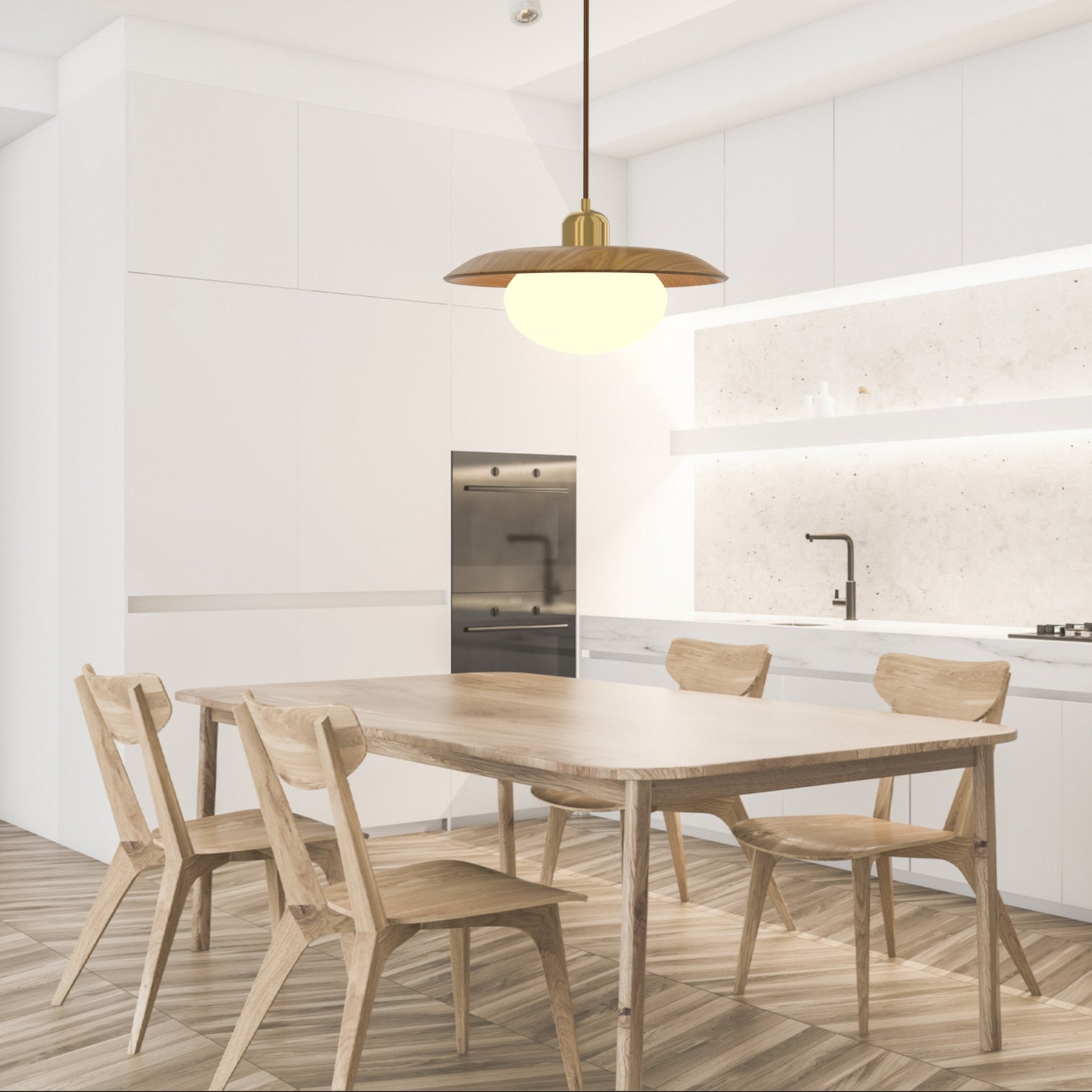 JORDAN Natural Wood Pendant Light with Opal Glass Shade Kitchen Island Dining Room E27 base - 7Pandas Australia