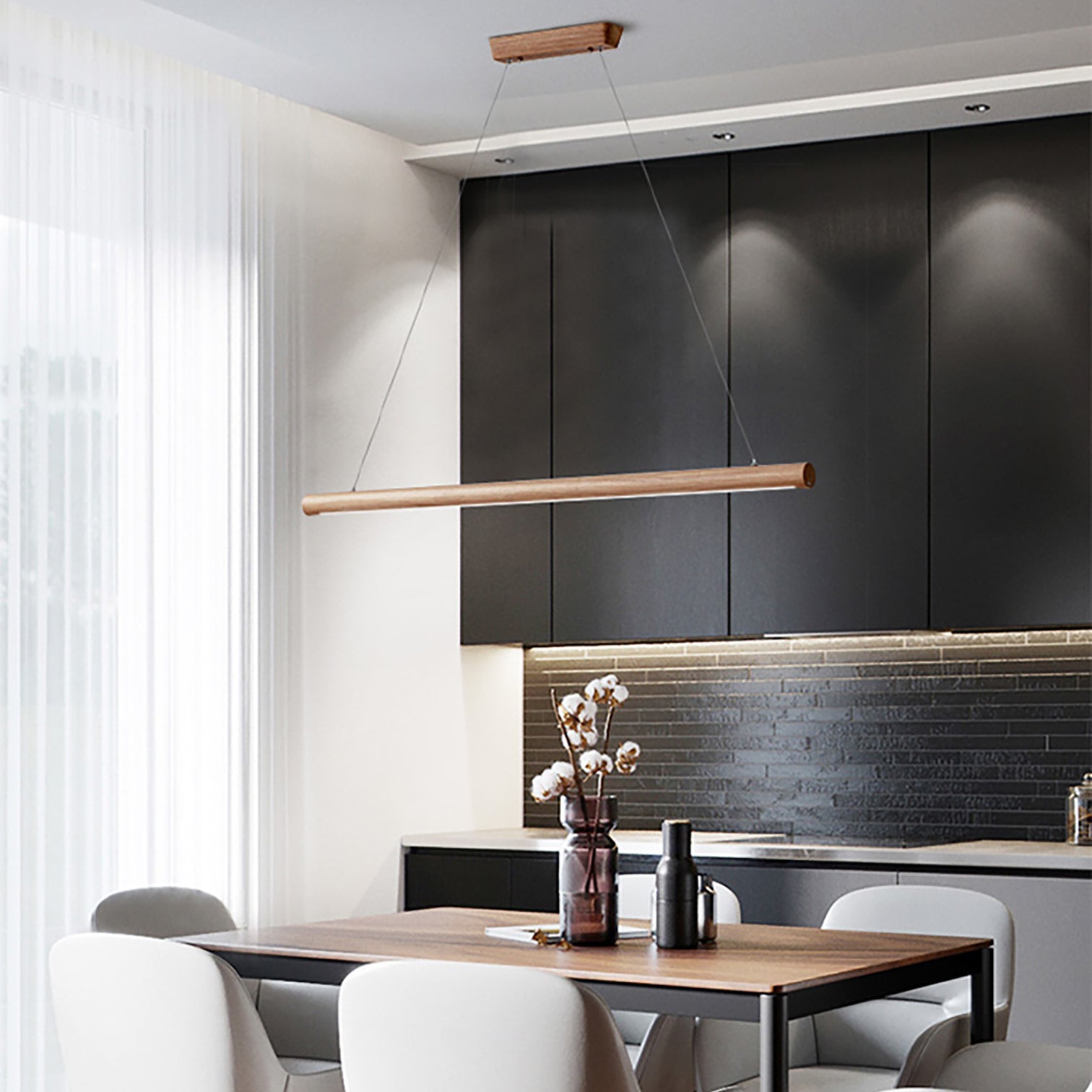 TALIA Natural Wood LED Linear Pendant Light Kitchen Island 3CCT 3000K/4000K/6000K dimmable - 7Pandas Australia