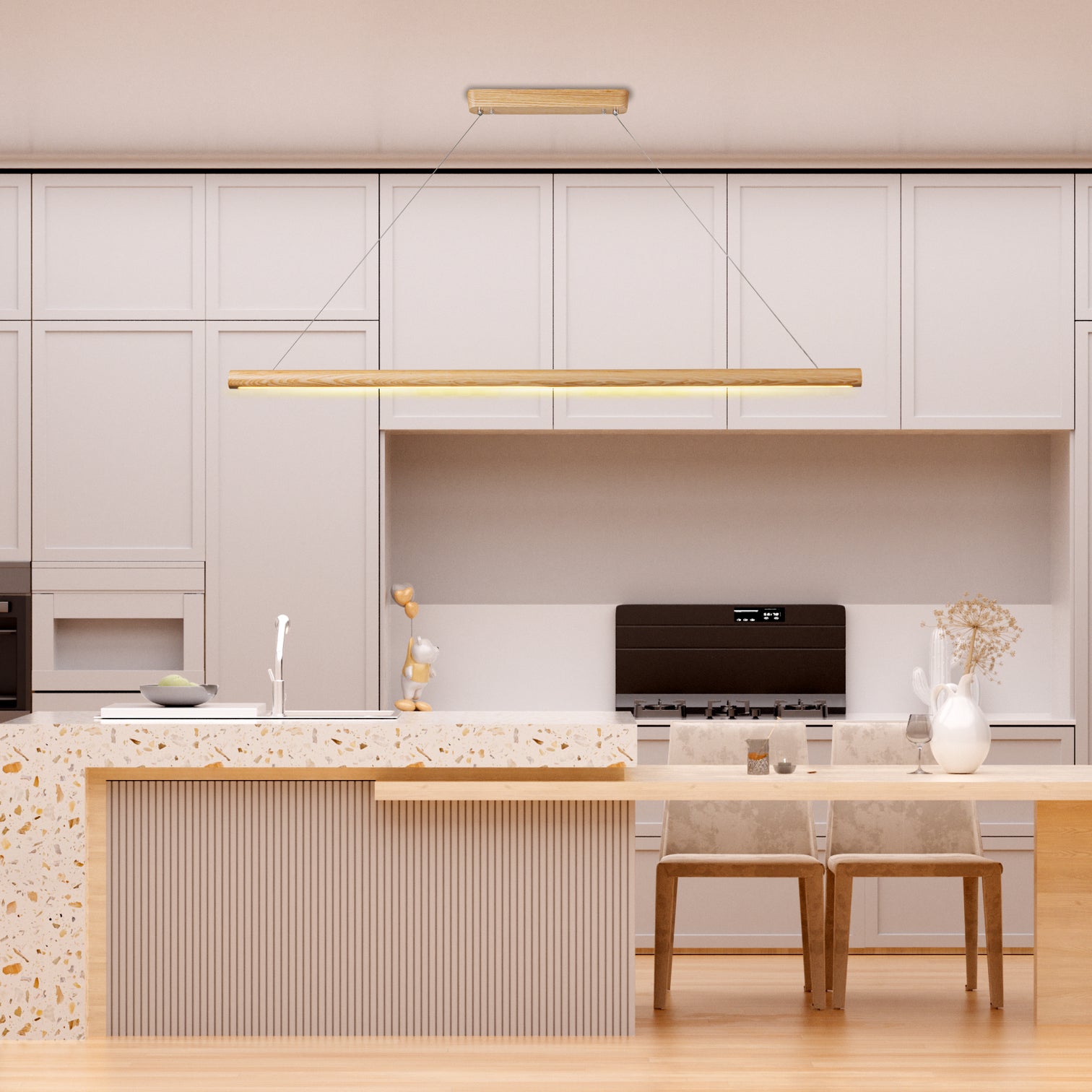 TALIA Natural Wood LED Linear Pendant Light Kitchen Island 3CCT 3000K/4000K/6000K dimmable - 7Pandas Australia