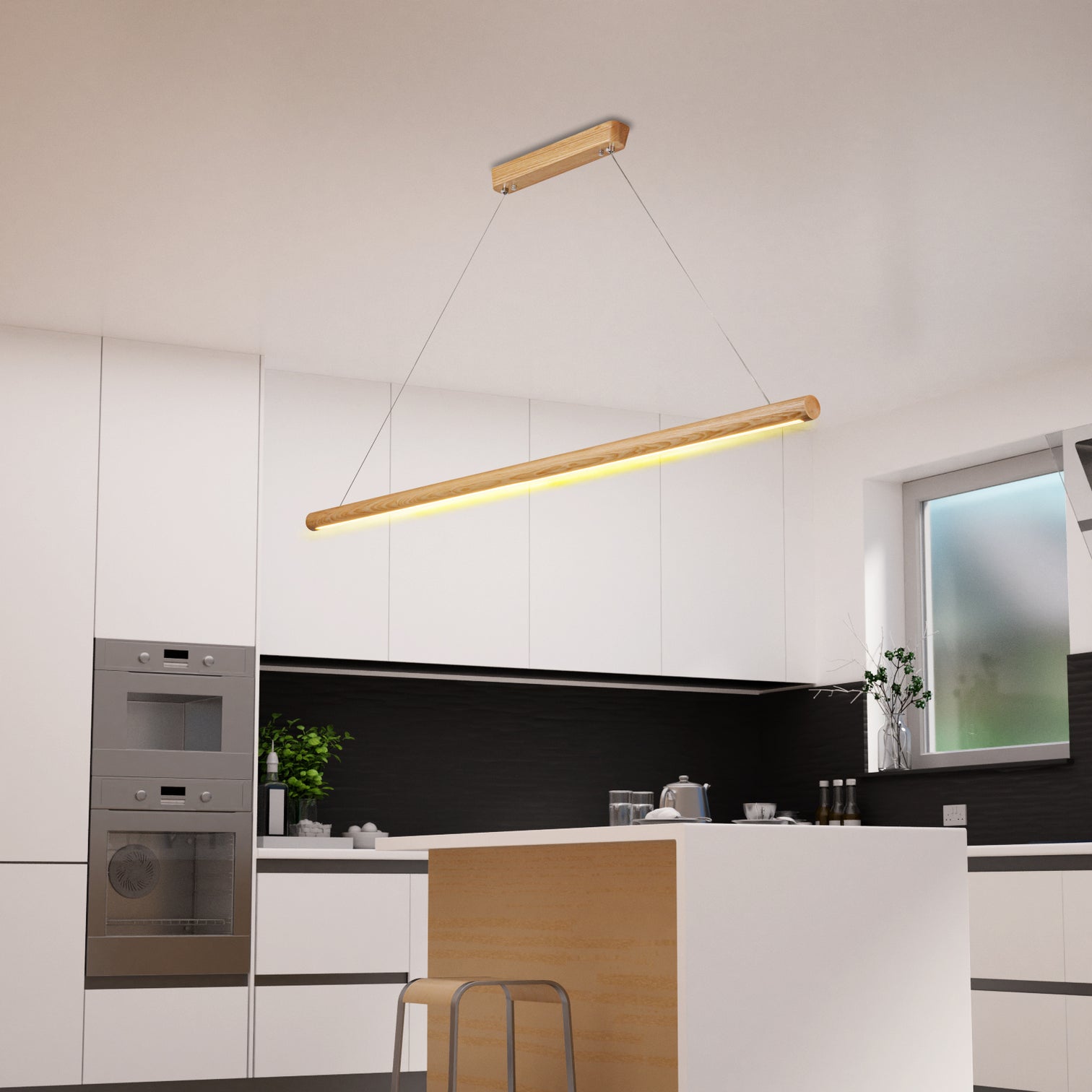 TALIA Natural Wood LED Linear Pendant Light Kitchen Island 3CCT 3000K/4000K/6000K dimmable - 7Pandas Australia