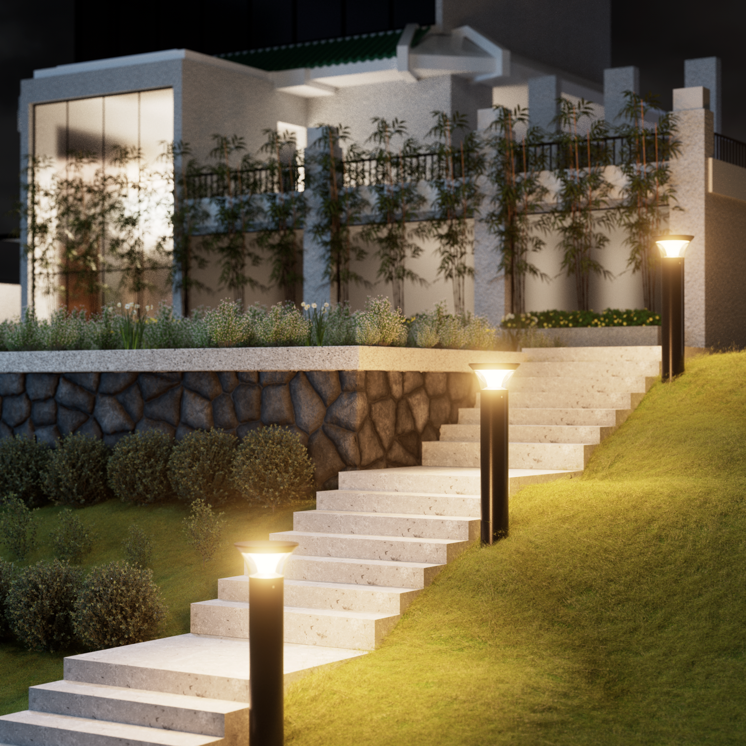 TOMMY Landscape Pathway Garden LED Bollard Lights 16W 3000K Outdoor IP65 Aluminium Black - 7Pandas Australia