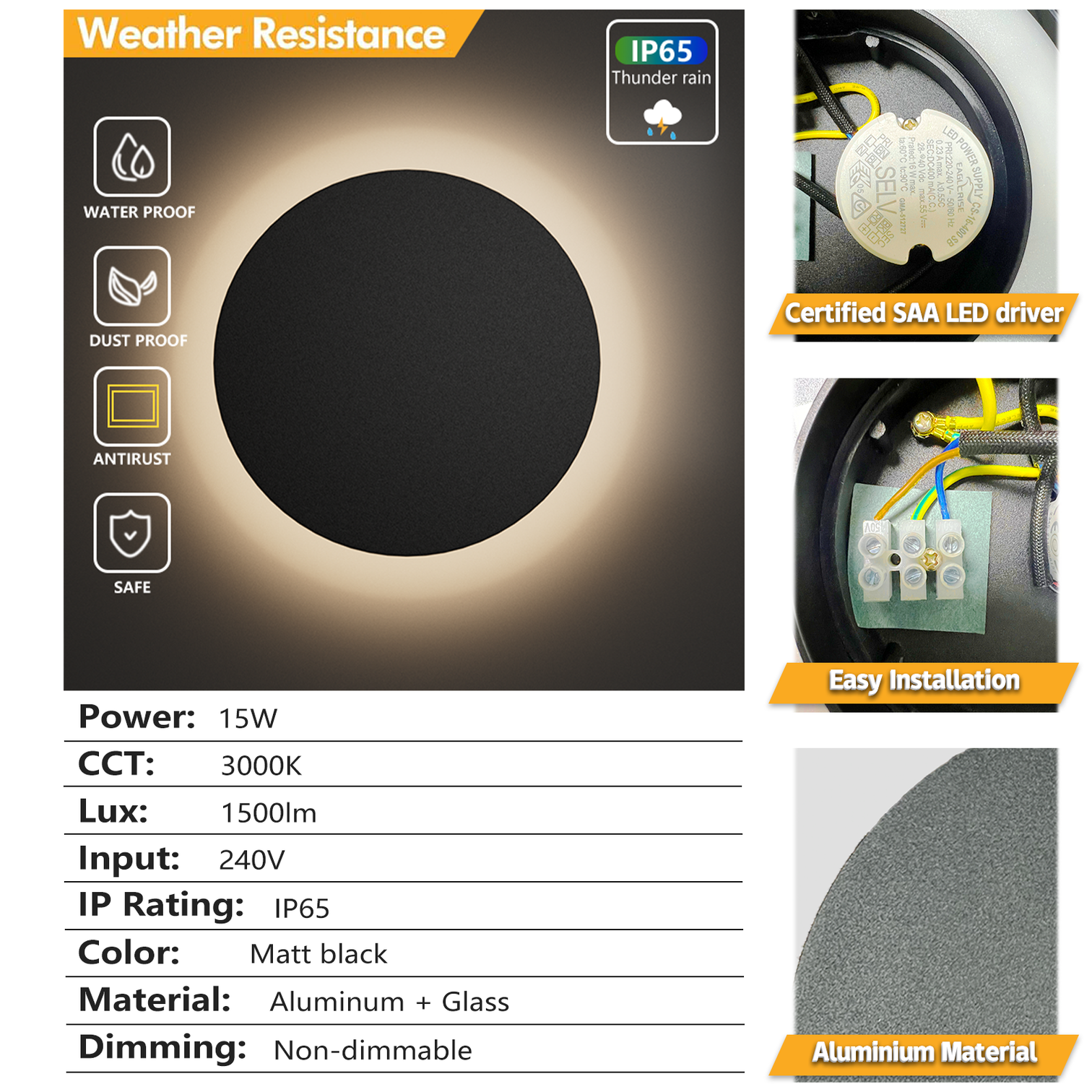 COBOS Modern Style Round Aluminium LED Outdoor Wall Light 15W 3000K - 7Pandas Australia