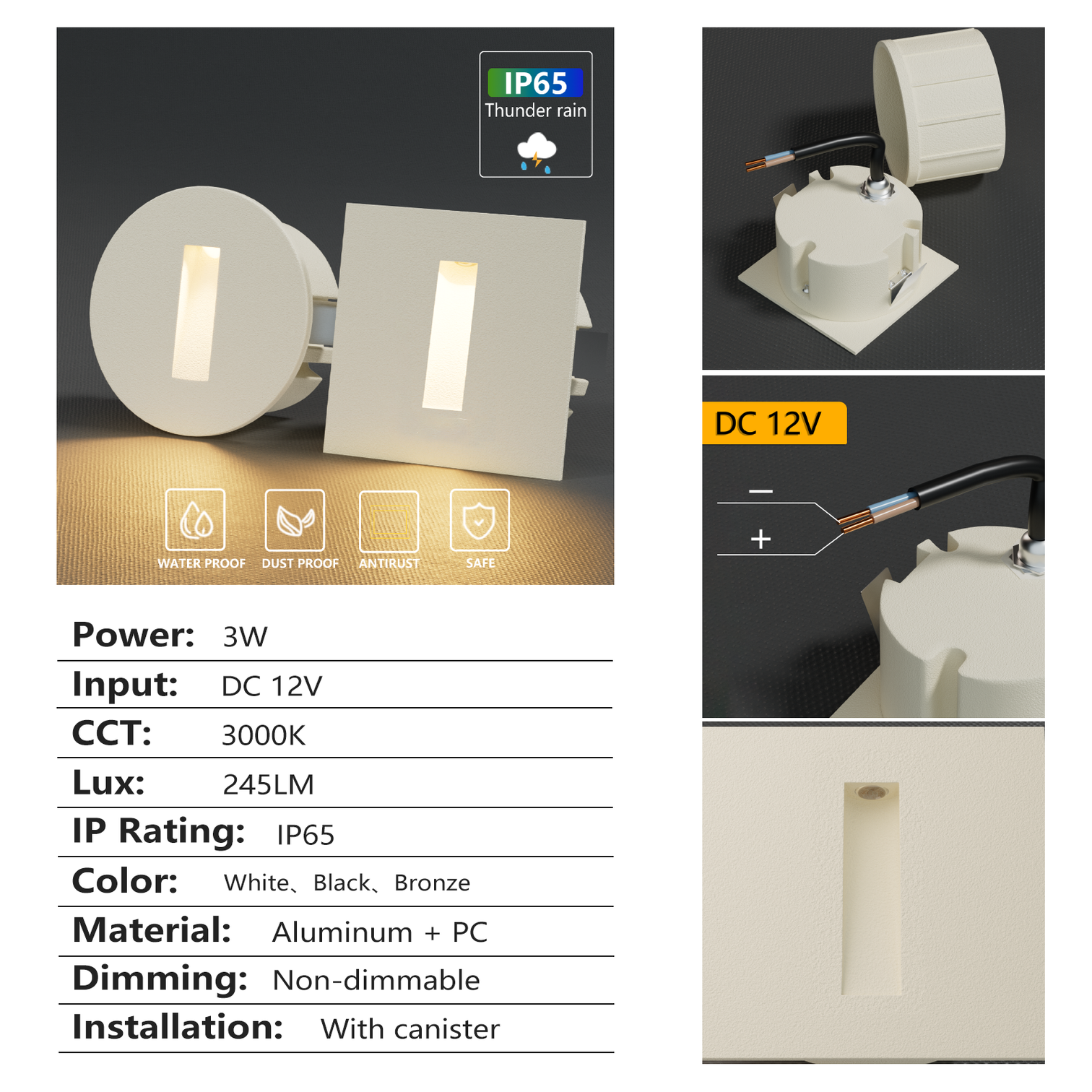 4PACK Aluminium Outdoor LED Stair Light 505 Series 3W Exterior IP65 Weatherproof 3000K - 7Pandas Australia