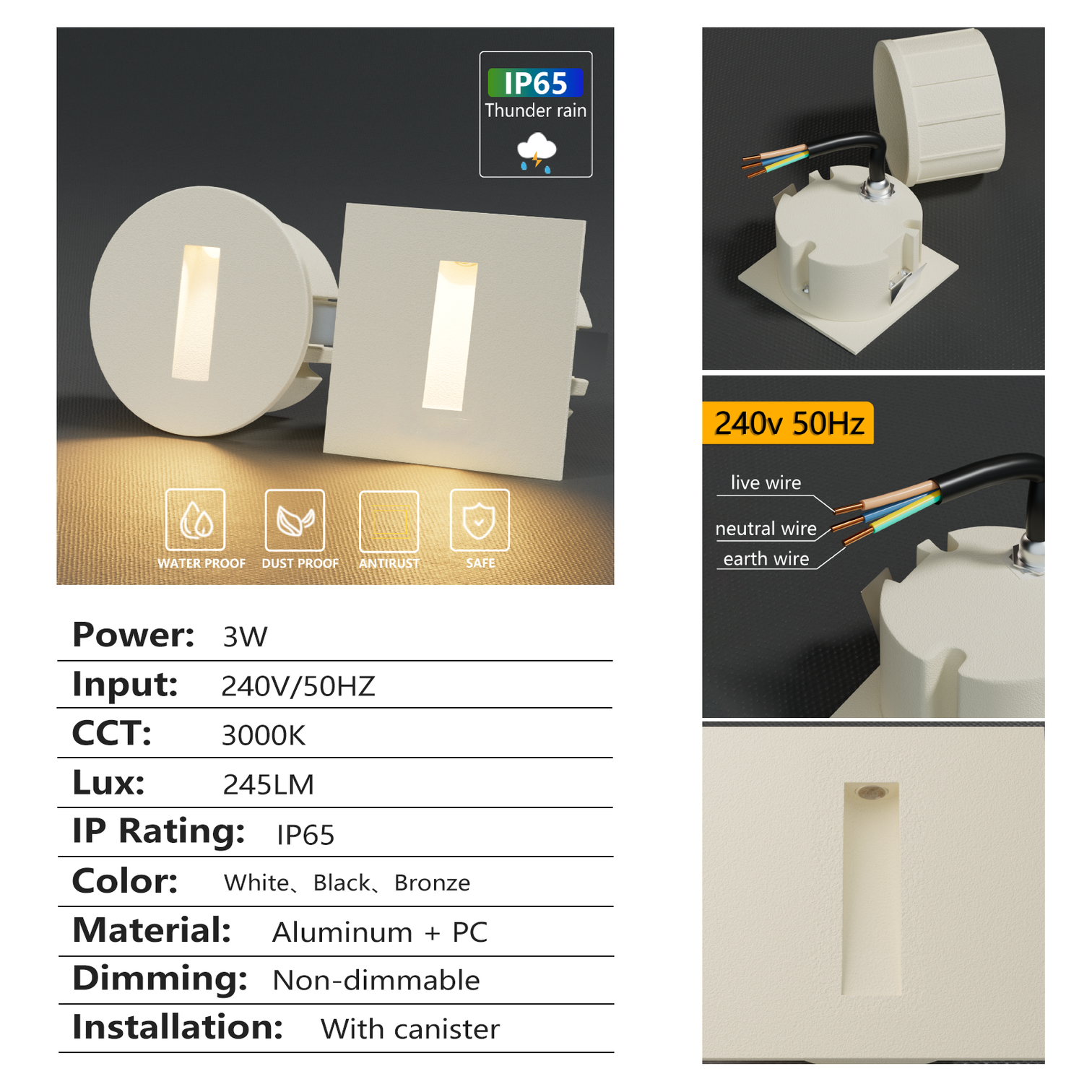 4PACK Aluminium Outdoor LED Stair Light 505 Series 3W Exterior IP65 Weatherproof 3000K - 7Pandas Australia