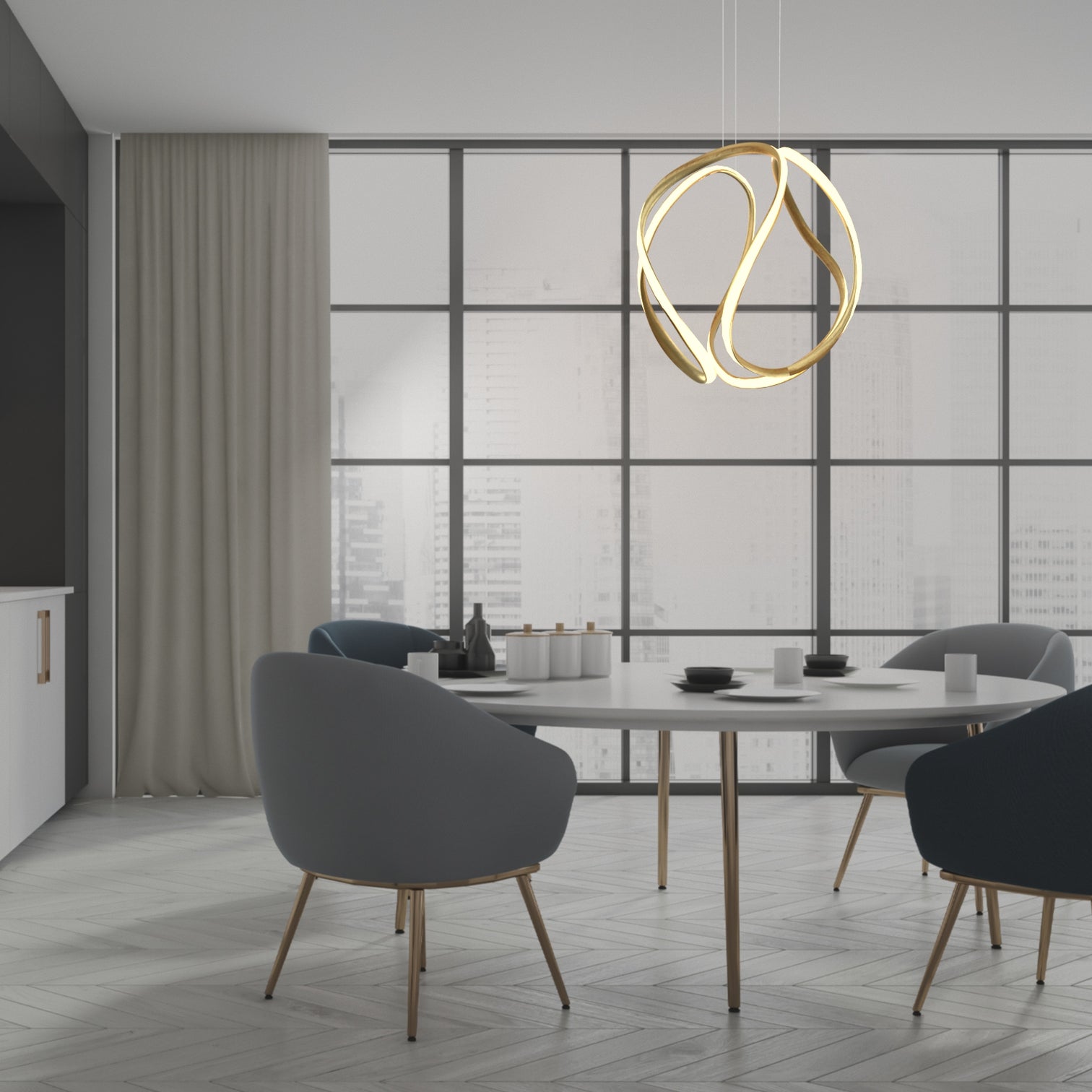 ENRA Brush Gold 35cm LED Circular Chandelier Hanging Light 56W 3000K - 7Pandas Australia