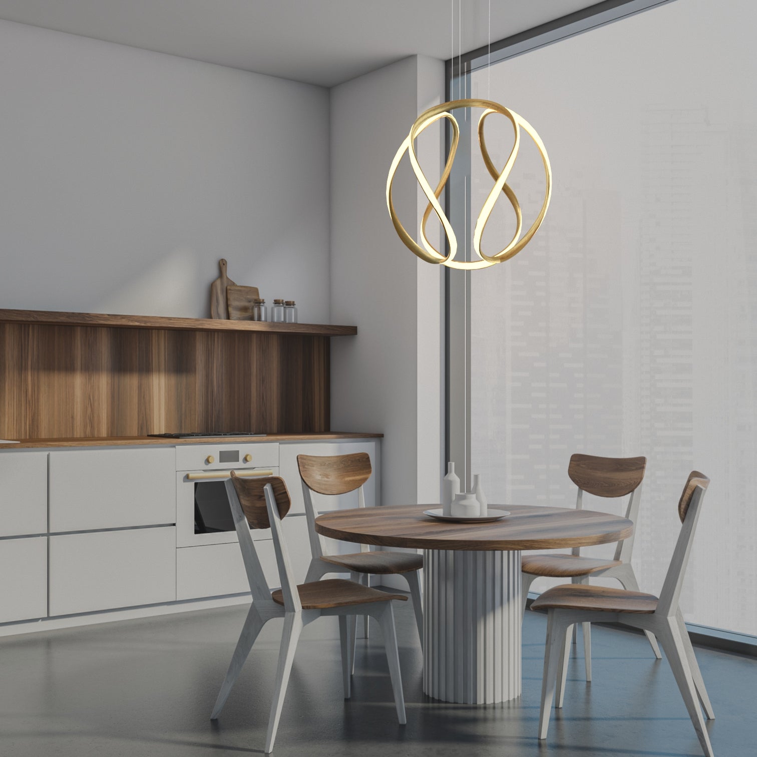 ENRA Brush Gold 35cm LED Circular Chandelier Hanging Light 56W 3000K - 7Pandas Australia