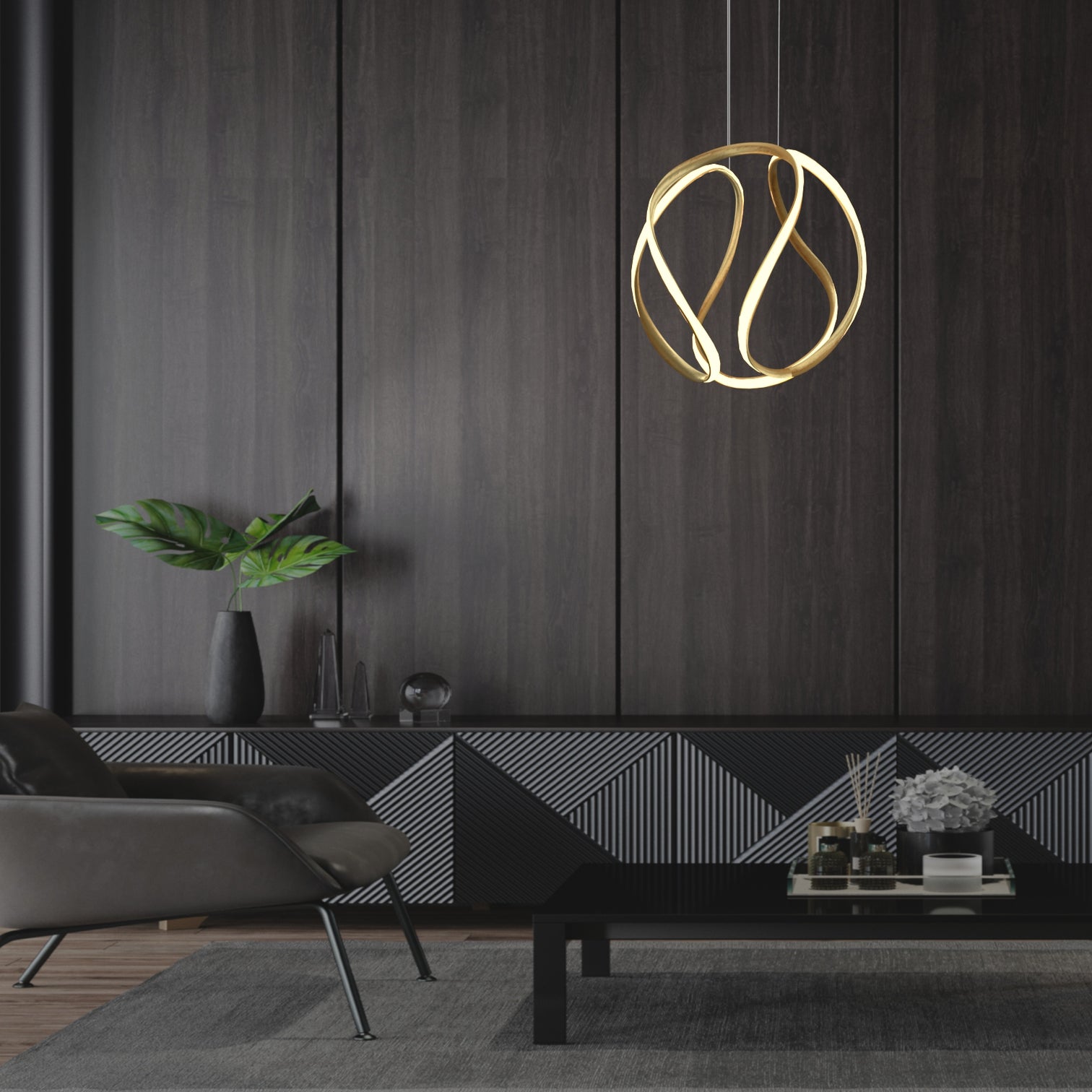 ENRA Brush Gold 35cm LED Circular Chandelier Hanging Light 56W 3000K - 7Pandas Australia