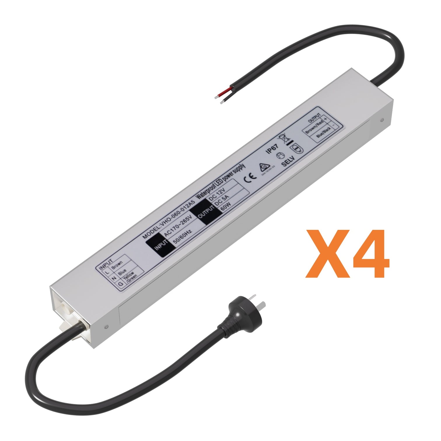 4PACK LED Driver Waterproof IP67 Power Supply AC170-265V to DC 12V SAA Certified - 7Pandas Australia