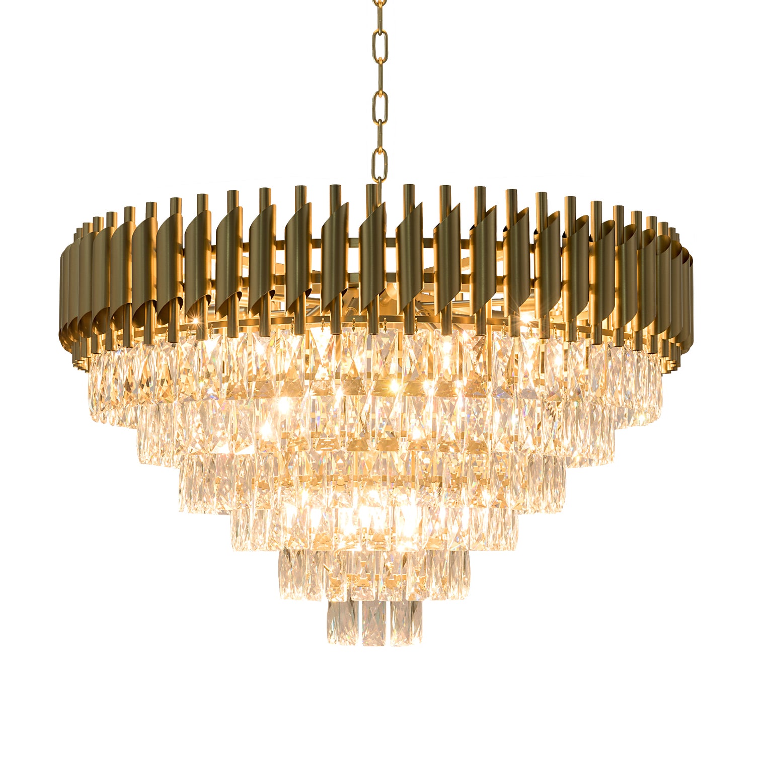 HARZ 5-Tier Round Modern Luxury K9 Clear Crystal Chandeliers Dimmable