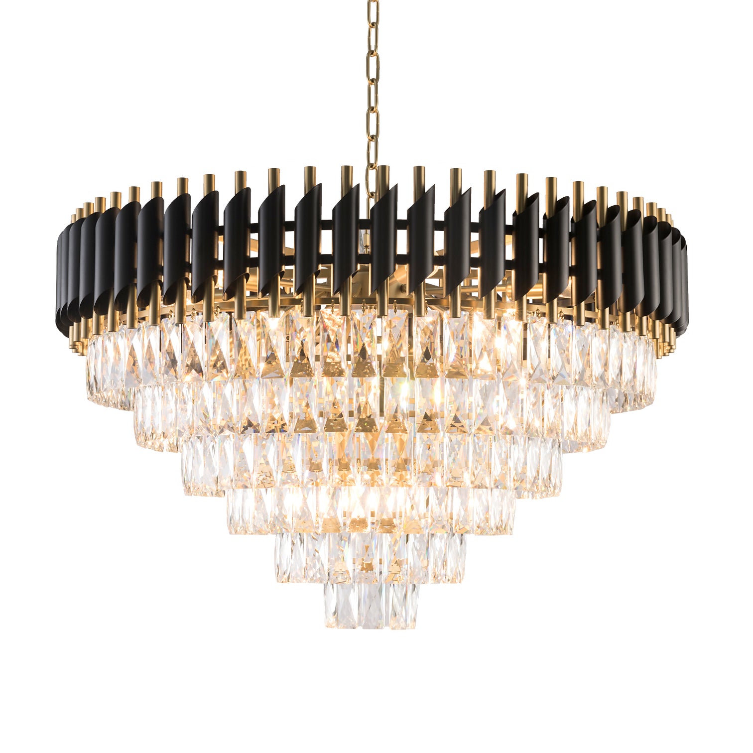 HARZ 5-Tier Round Modern Luxury K9 Clear Crystal Chandeliers Dimmable