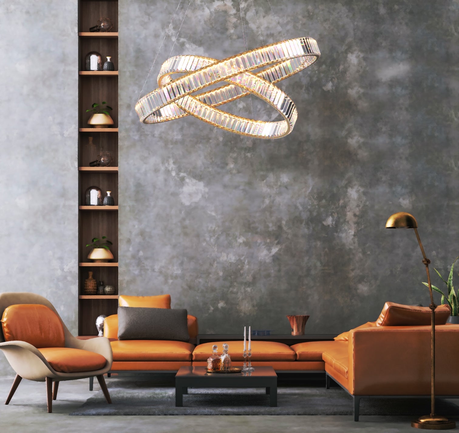 RING Double Layer Modern Style Round Crystal Chandelier Pendant Light Tri-color - 7Pandas Australia