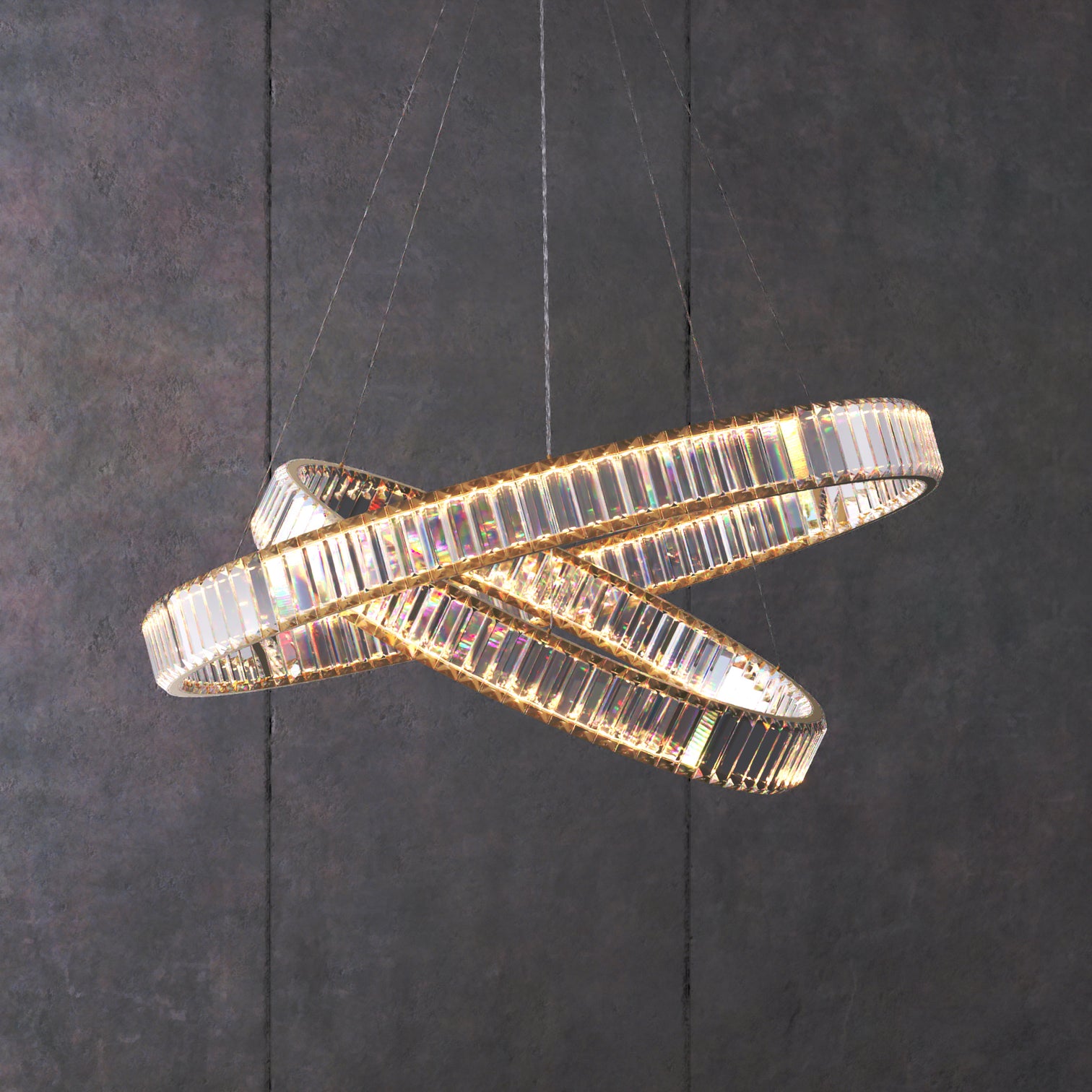 RING Double Layer Modern Style Round Crystal Chandelier Pendant Light Tri-color - 7Pandas Australia