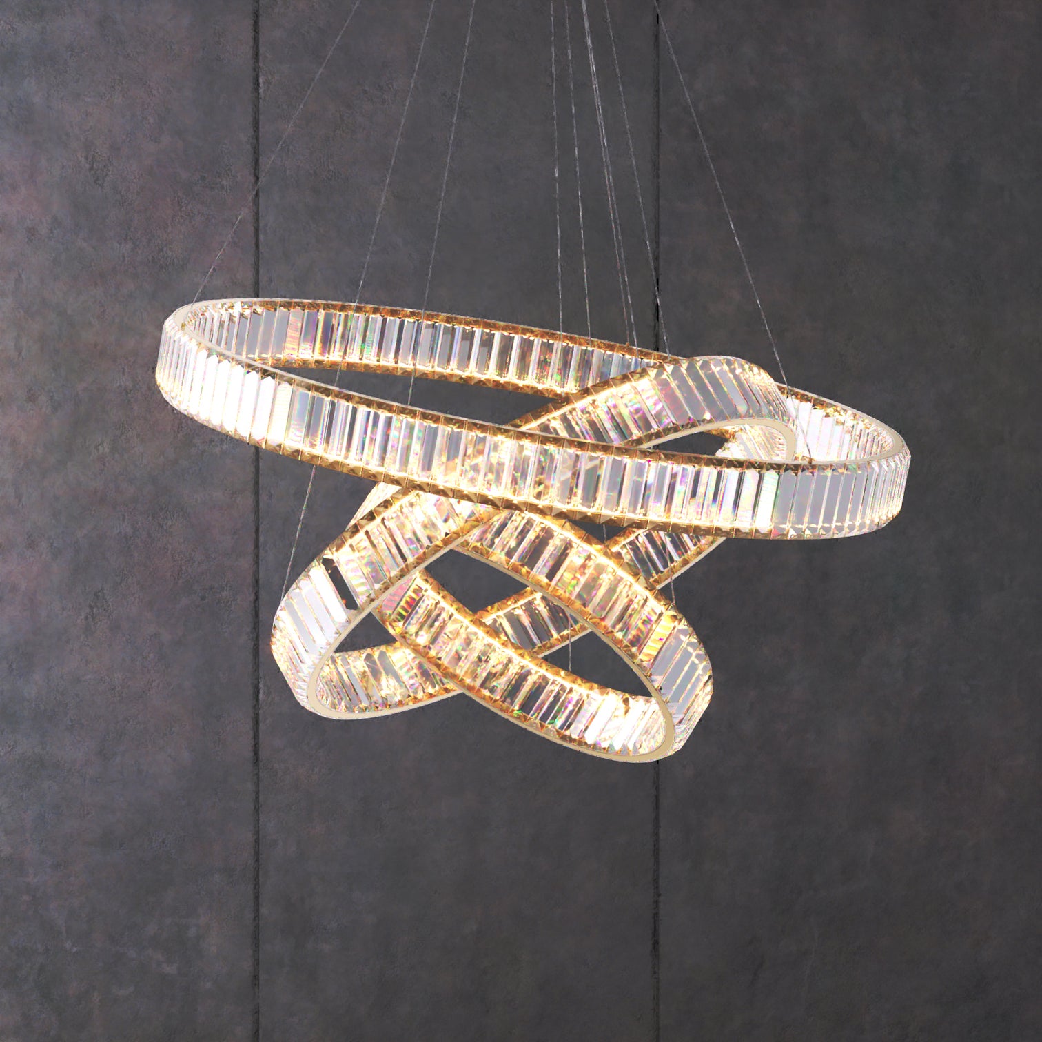 RING 3 Layers Modern Style Round Crystal Chandelier Pendant Light Tri-color - 7Pandas Australia