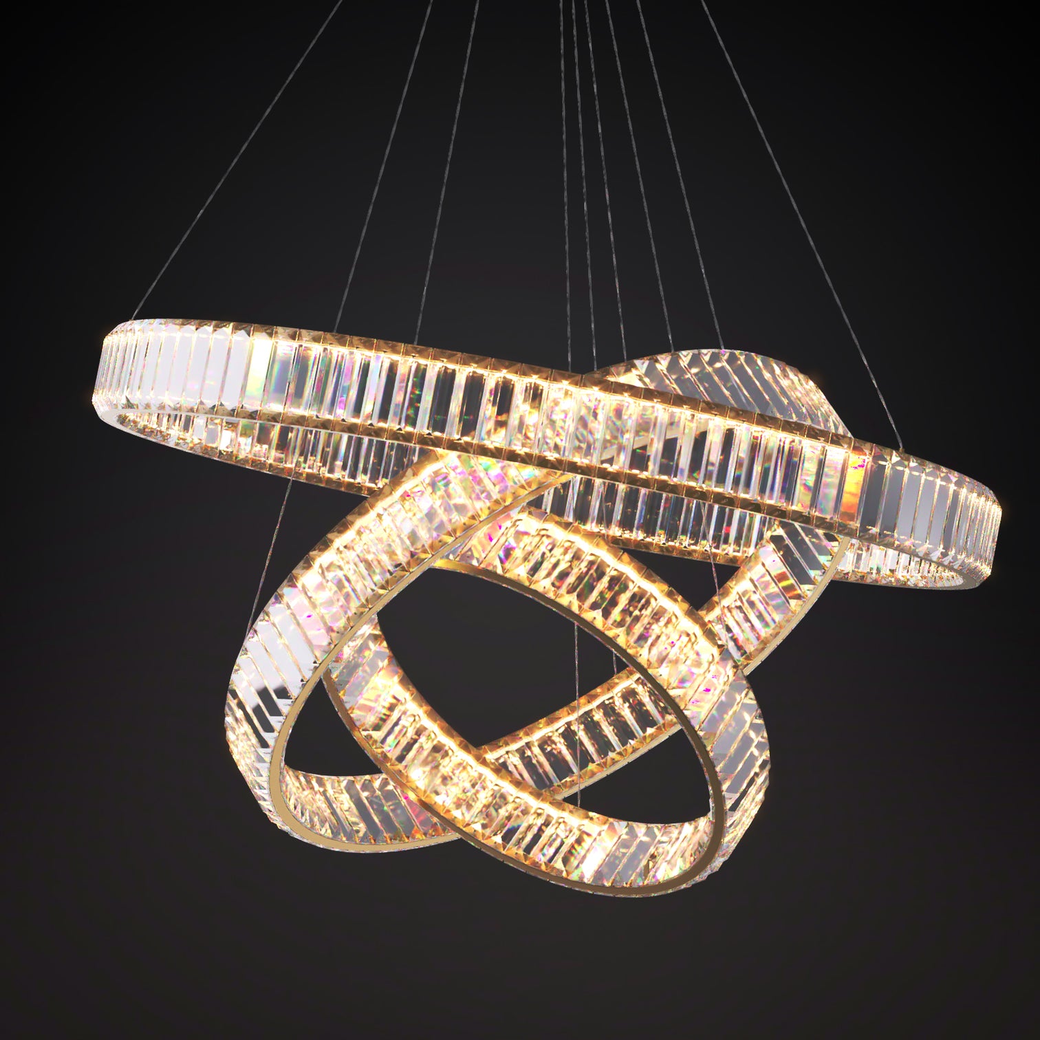 RING 3 Layers Modern Style Round Crystal Chandelier Pendant Light Tri-color - 7Pandas Australia