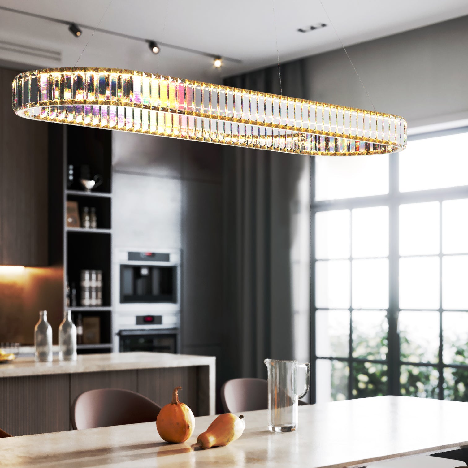 RING Modern Style 1200mm LED Oval Crystal Chandelier Pendant Light 3CCT 54W Dining Room Dimmable - 7Pandas Australia