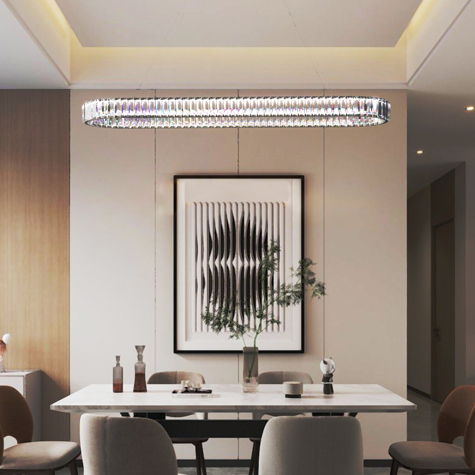RING Modern Style 1200mm LED Oval Crystal Chandelier Pendant Light 3CCT 54W Dining Room Dimmable - 7Pandas Australia