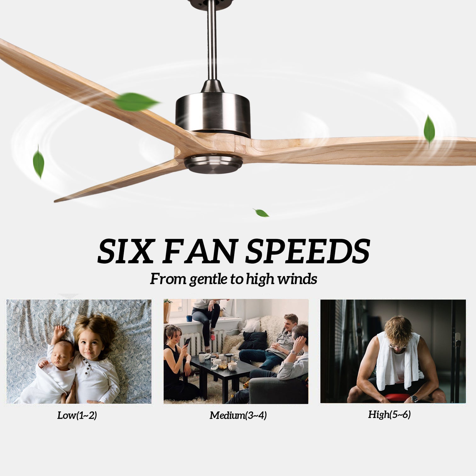 DARWIN 164cm / 65 inch 3 Blade DC Modern Timber Ceiling Fan Natural Solid wood - 7Pandas Australia