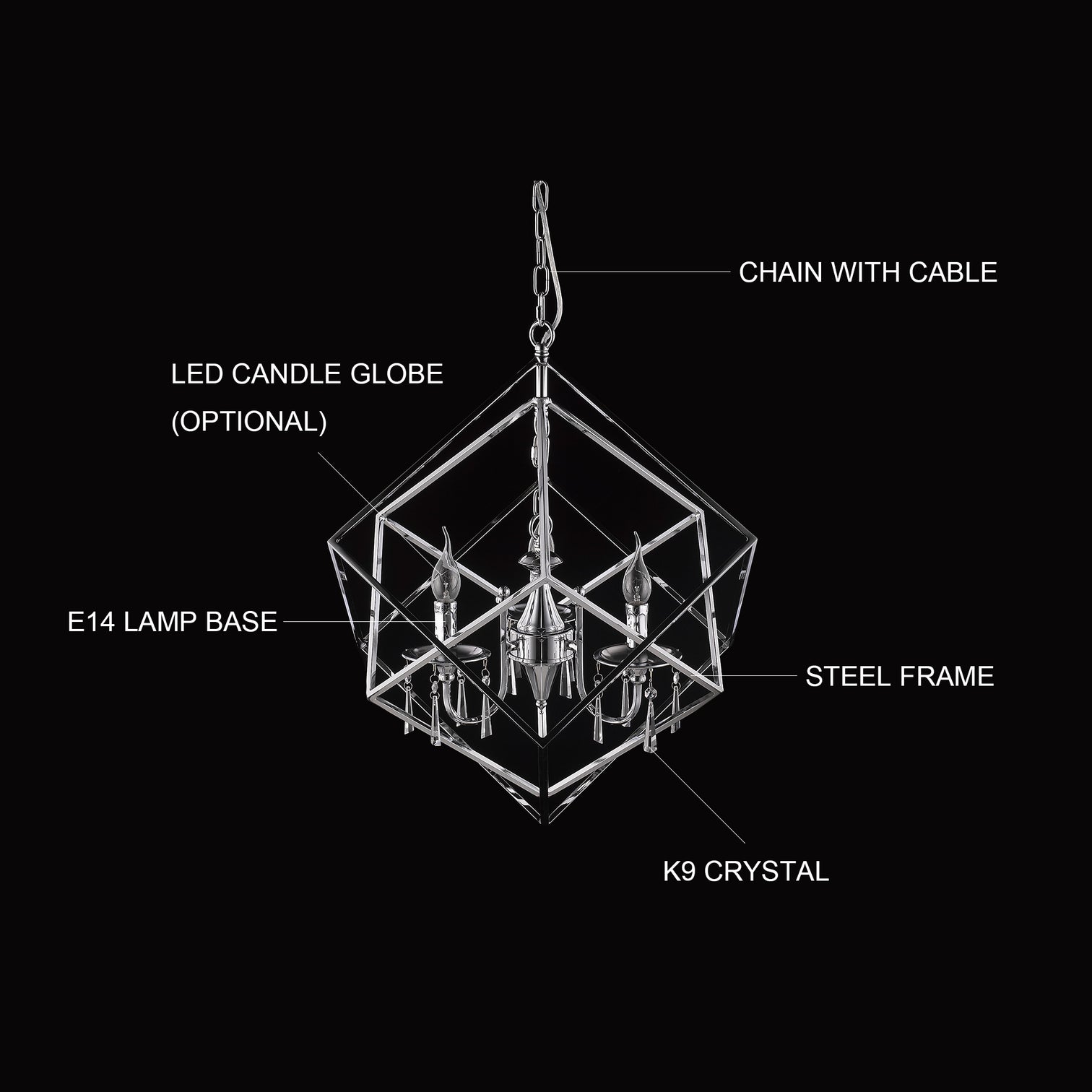 NEOSA 3-Light Contemporary K9 Crystal Chandelier Light E14 Chrome - 7Pandas Australia