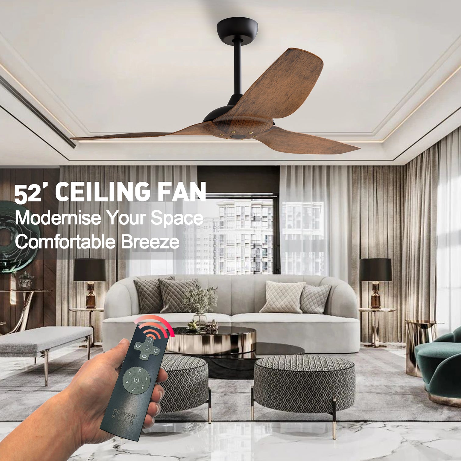 MACKAY 132cm / 52 inch 3 Blade DC Modern Ceiling Fan Walnut in Hand Painted - 7Pandas Australia