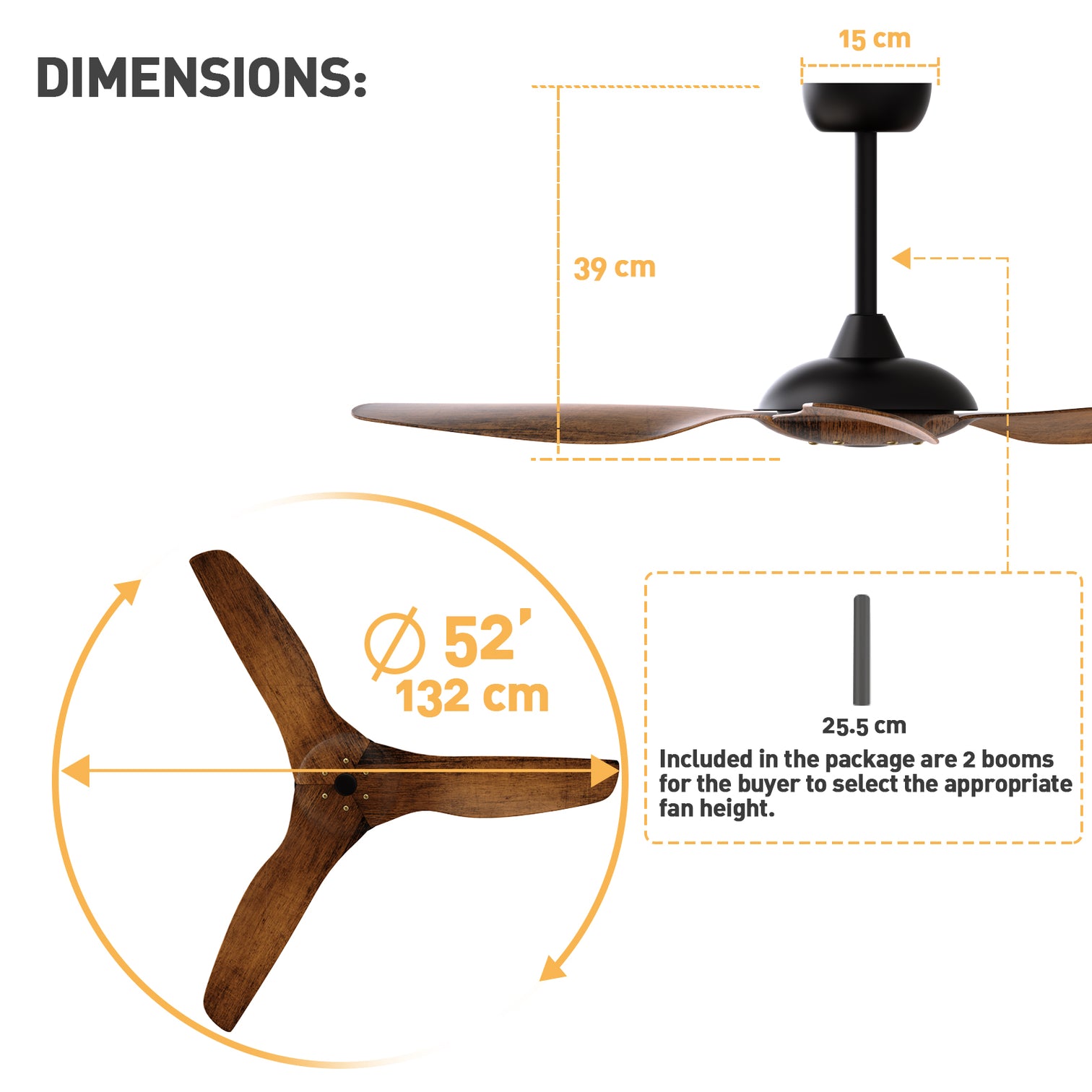 MACKAY 132cm / 52 inch 3 Blade DC Modern Ceiling Fan Walnut in Hand Painted - 7Pandas Australia