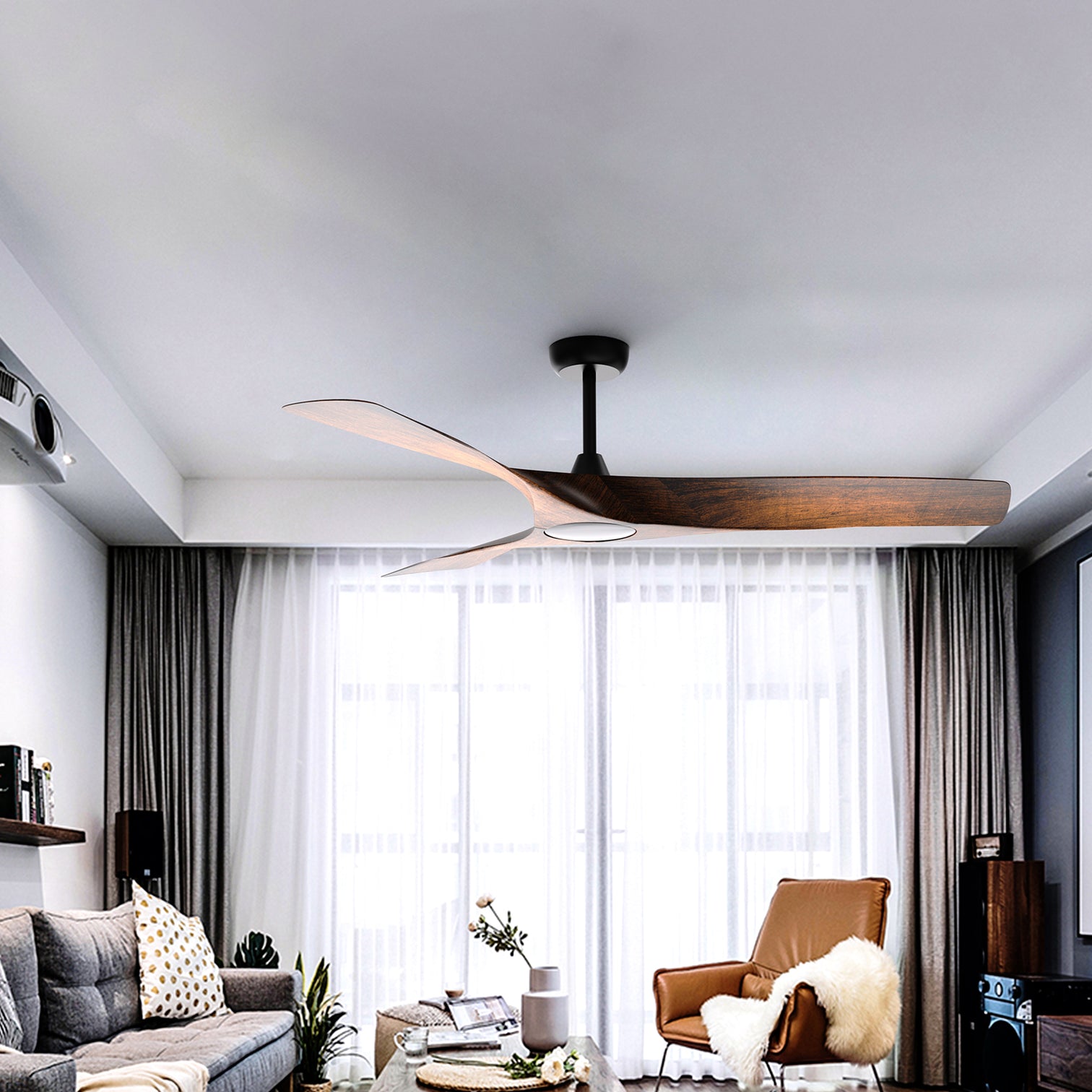 NEWCASTLE 158cm / 62 inch 3 Blade DC Modern Ceiling Fan Walnut in Hand Painted LED Light kit 4000K - 7Pandas Australia