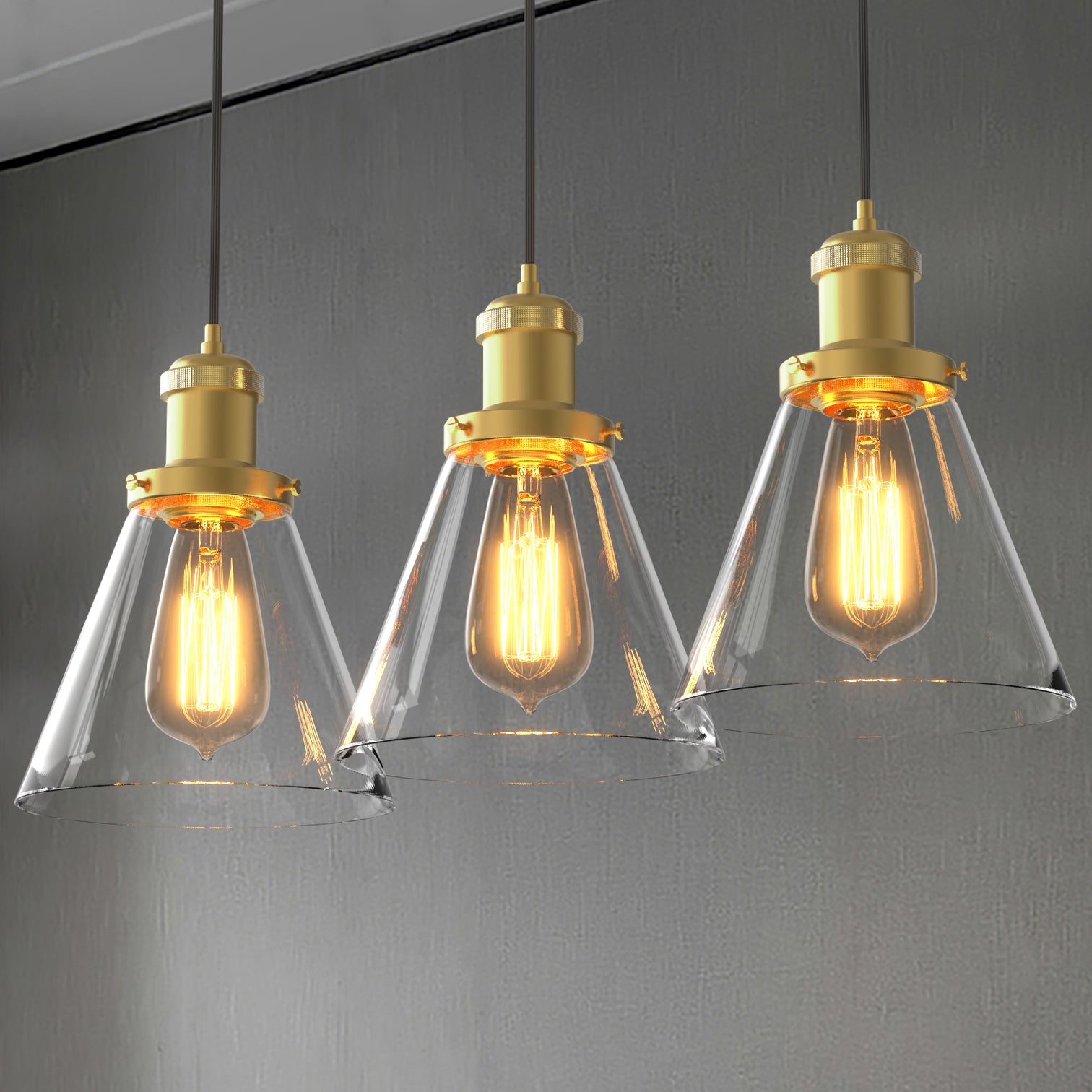 PENY 3PACK Clear Glass Pendant Light Antique Brass lamp base Vintage Style E27 - 7Pandas Australia