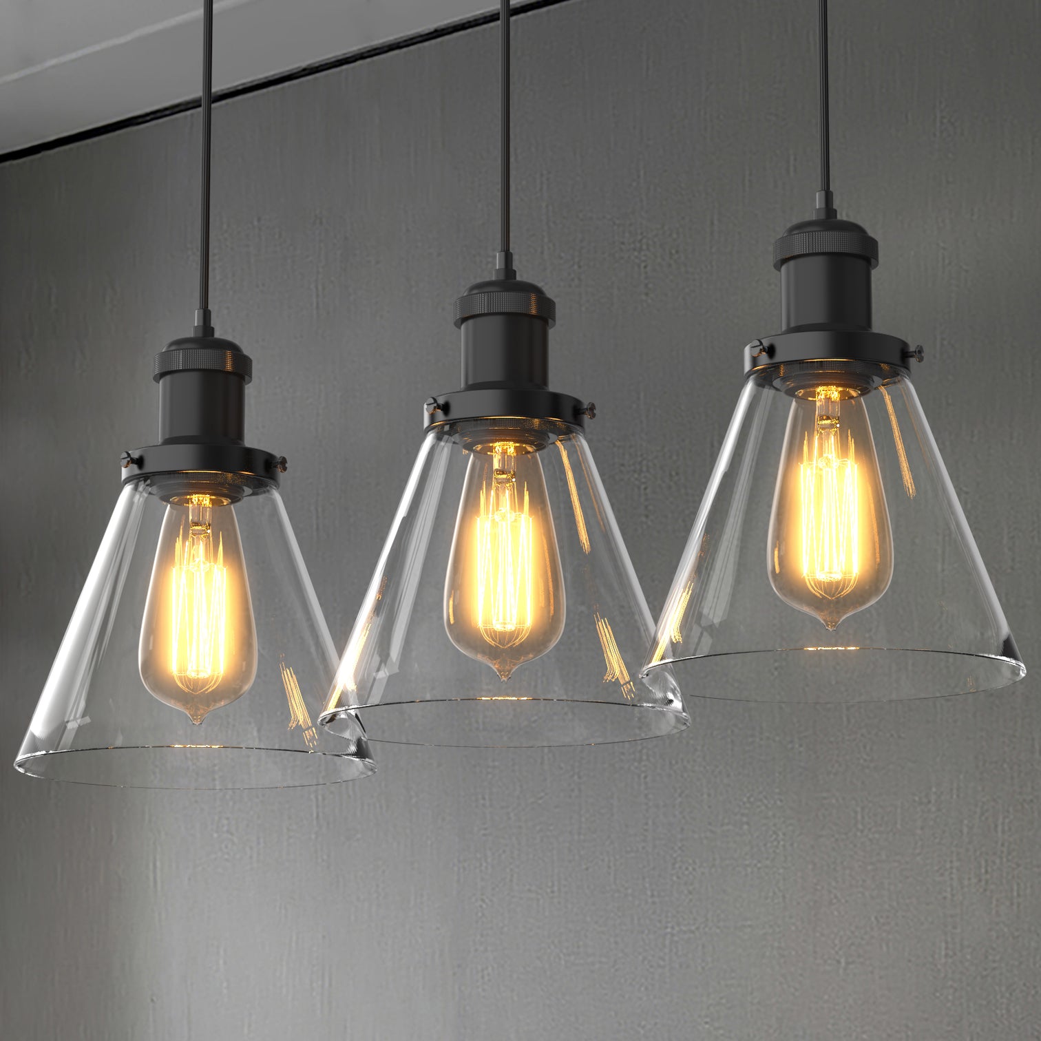 PENY 3PACK Clear Glass Pendant Light Antique Brass lamp base Vintage Style E27 - 7Pandas Australia