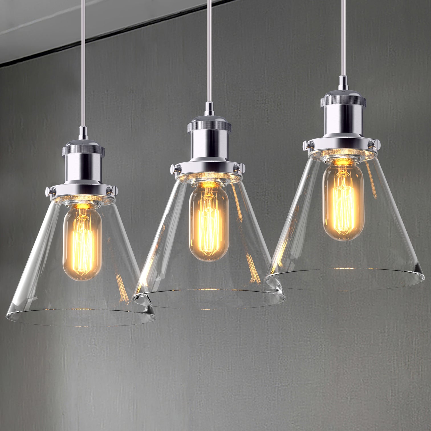 PENY 3PACK Clear Glass Pendant Light Antique Brass lamp base Vintage Style E27 - 7Pandas Australia