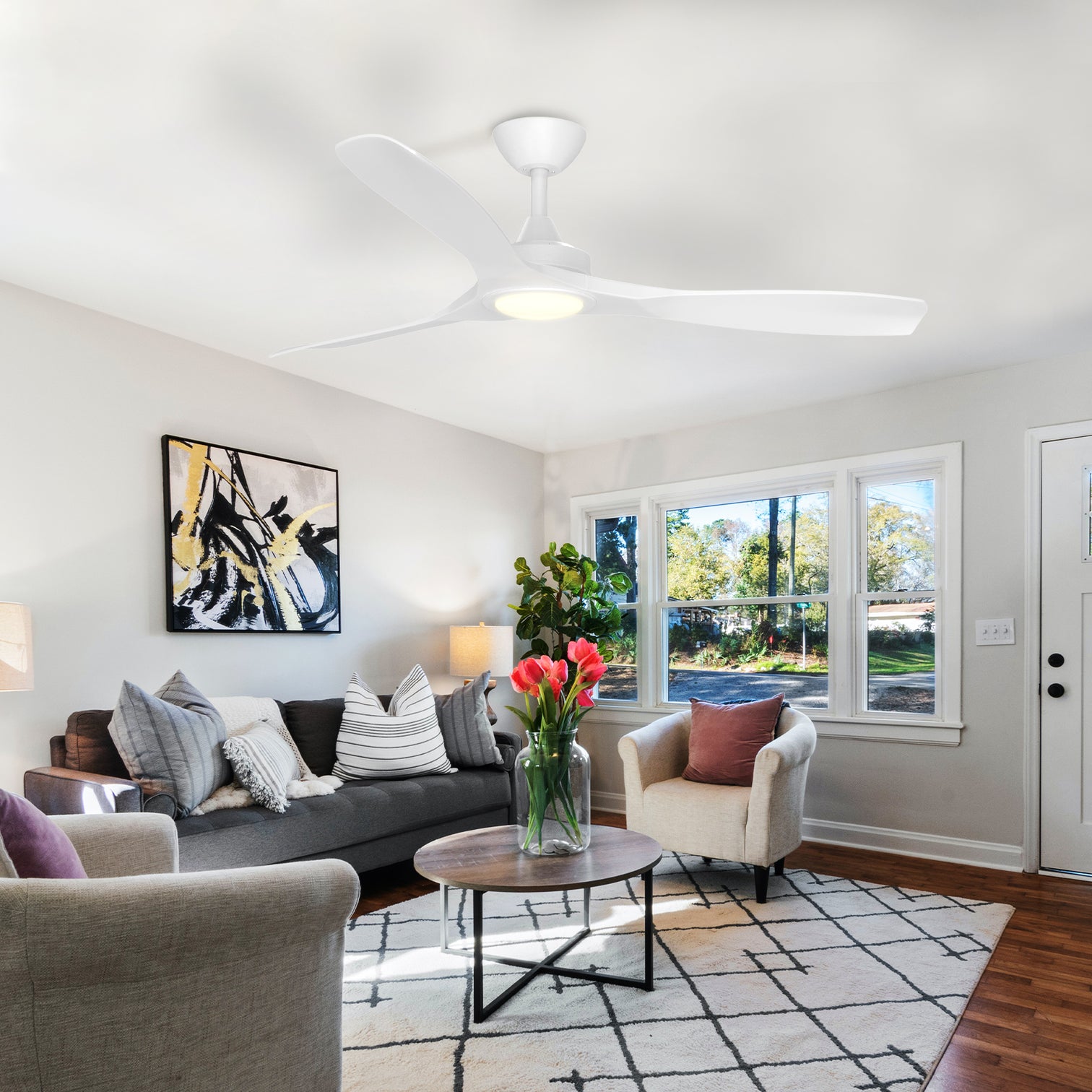 Monterey 52 Inch Modern Ceiling Fan with LED Light Kit Tri-color and Remote Control Matt White - 7Pandas Australia