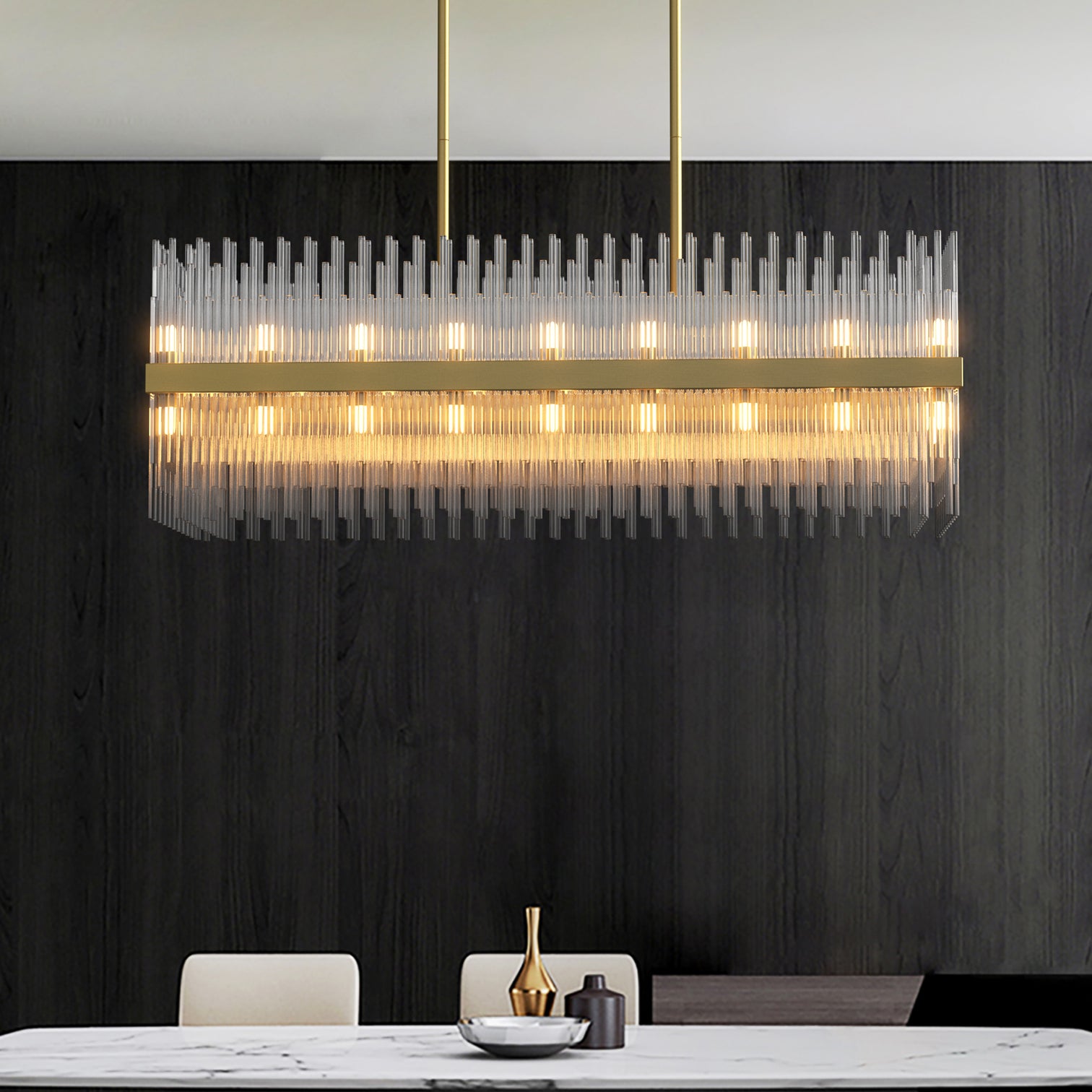 CARLO 32-Lights Rectangle Modern Crystal Chandelier Aged Brass G9 - 7Pandas Australia