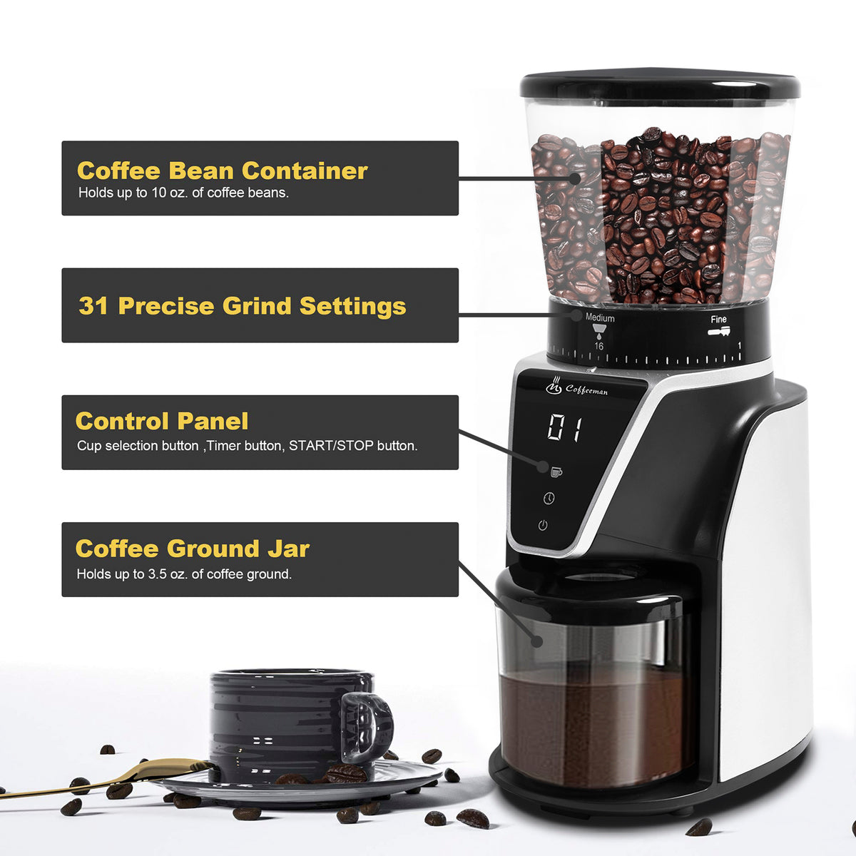 Electric Burr Best Coffee Grinder Australia With AntiStatic Container