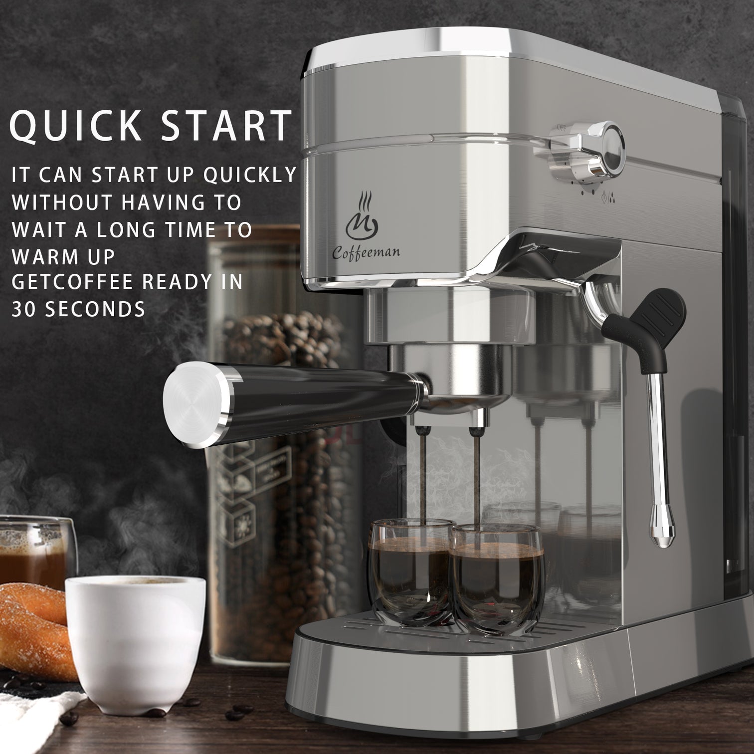 15 Bar Espresso Coffee Machine with Milk Frother Stainless Steel 1450W - 7Pandas Australia