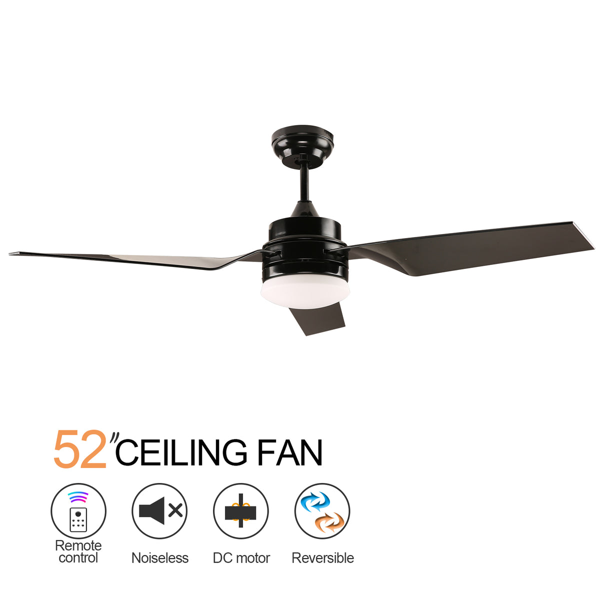 HONOLULU 132cm / 52 inch 3 Blade DC Modern Ceiling Fan in Black
