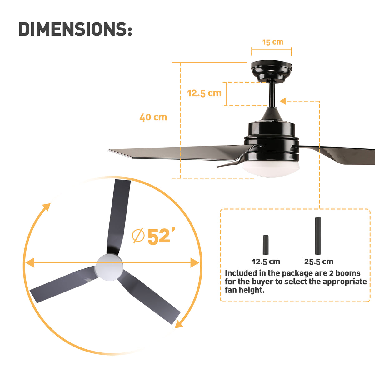 HONOLULU 132cm / 52 inch 3 Blade DC Modern Ceiling Fan in Black