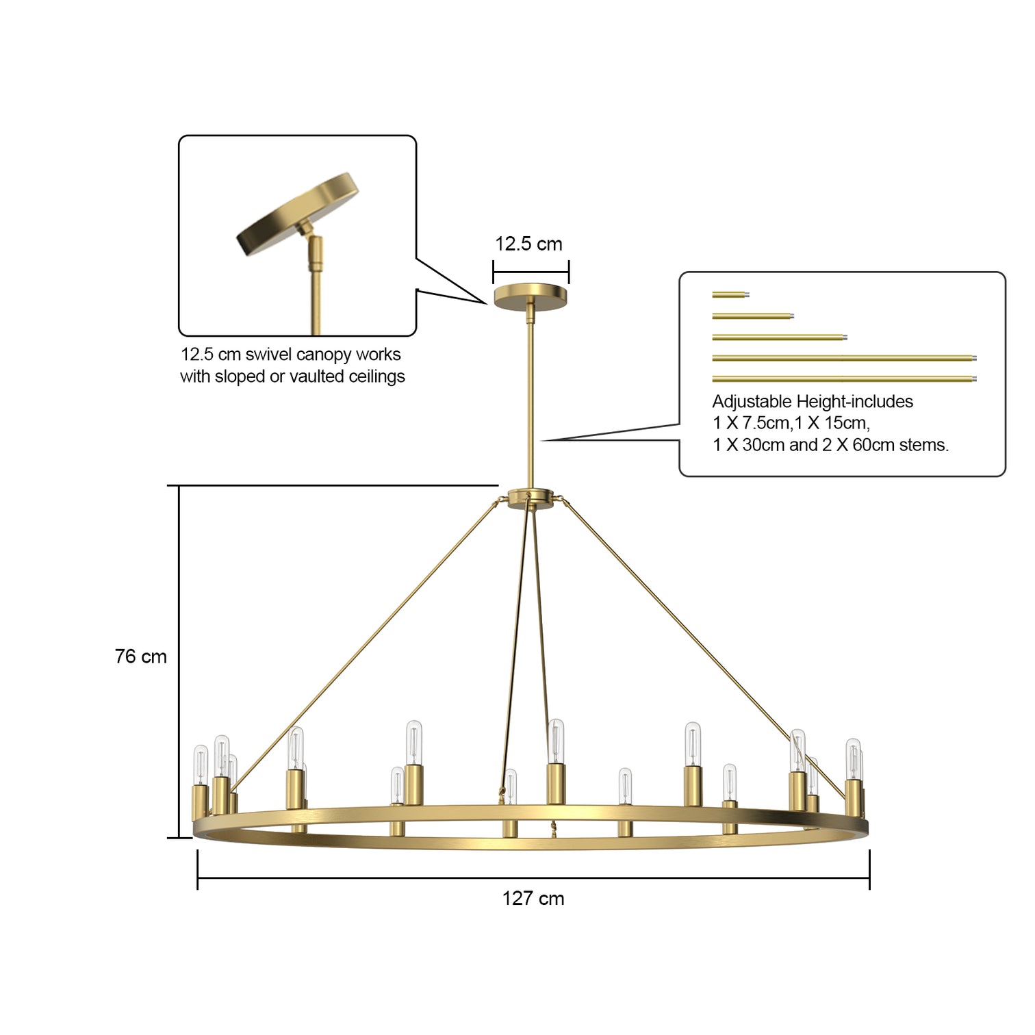 ALVA 16-Light Modern Wagon Wheel Chandelier Aged Brass E14 Farmhouse Light - 7Pandas Australia