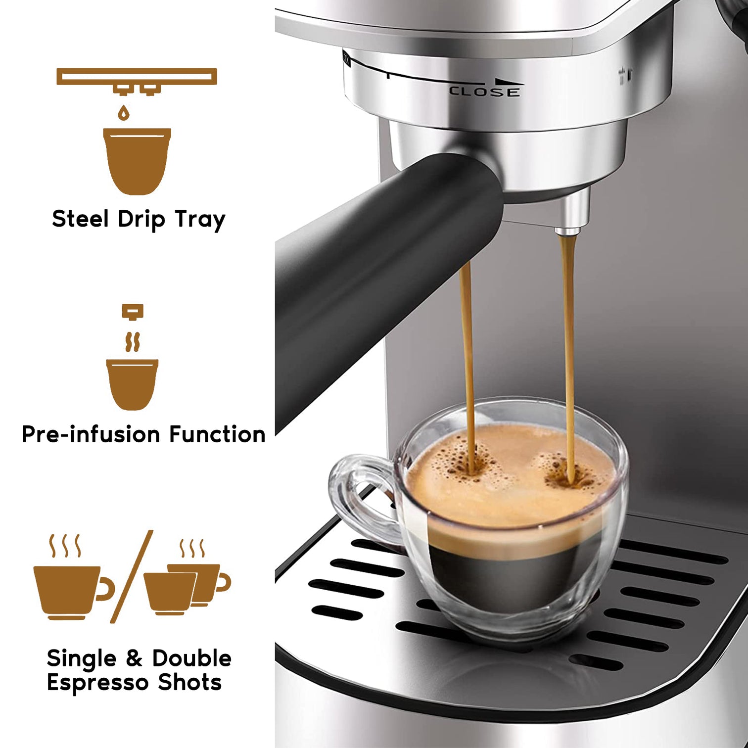 15 Bar Espresso Coffee Machine with Milk Frother Stainless Steel 1450W - 7Pandas Australia