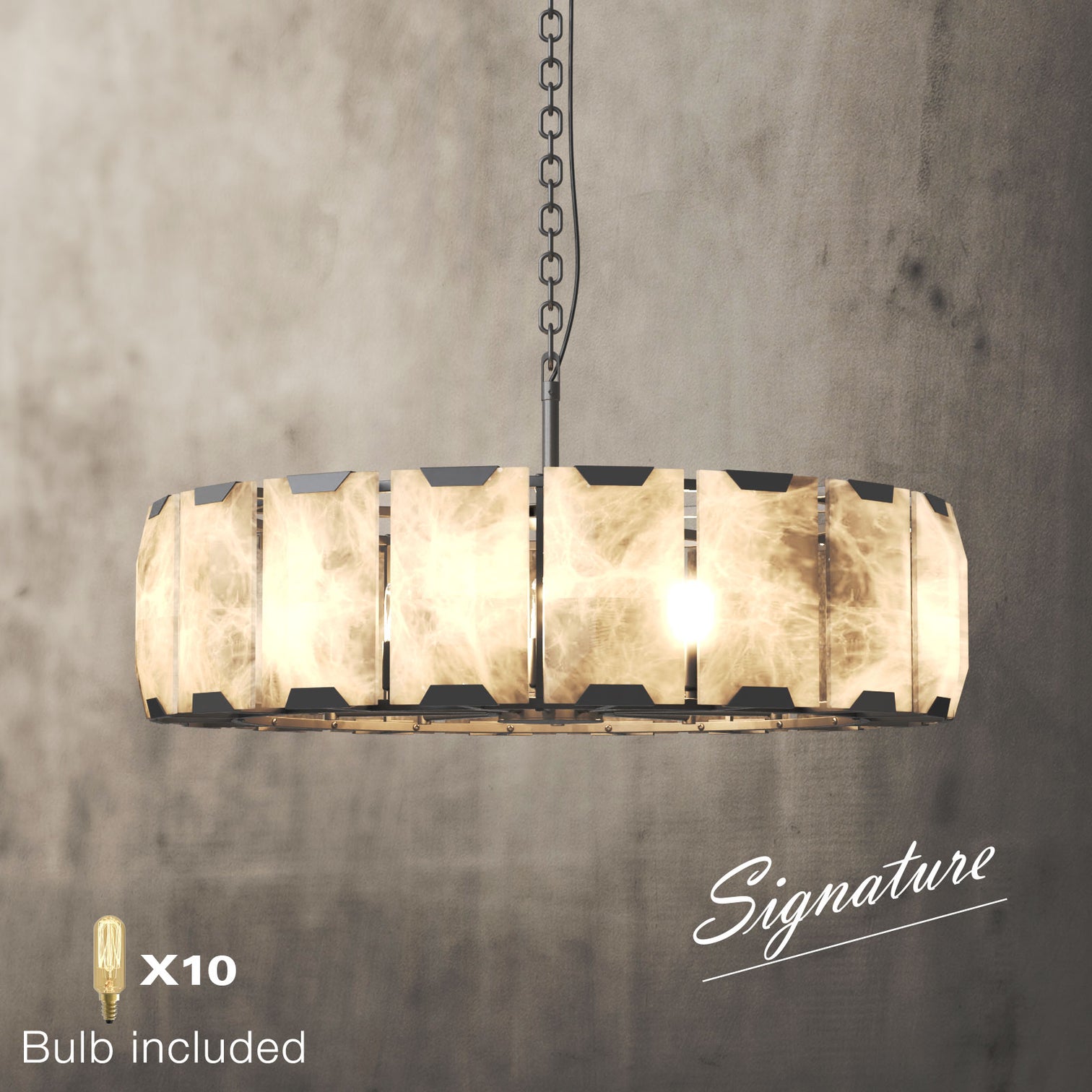 ALLYSON 800mm Circular Round Alabaster Chandelier 10*E14 Lamp base - 7Pandas Australia