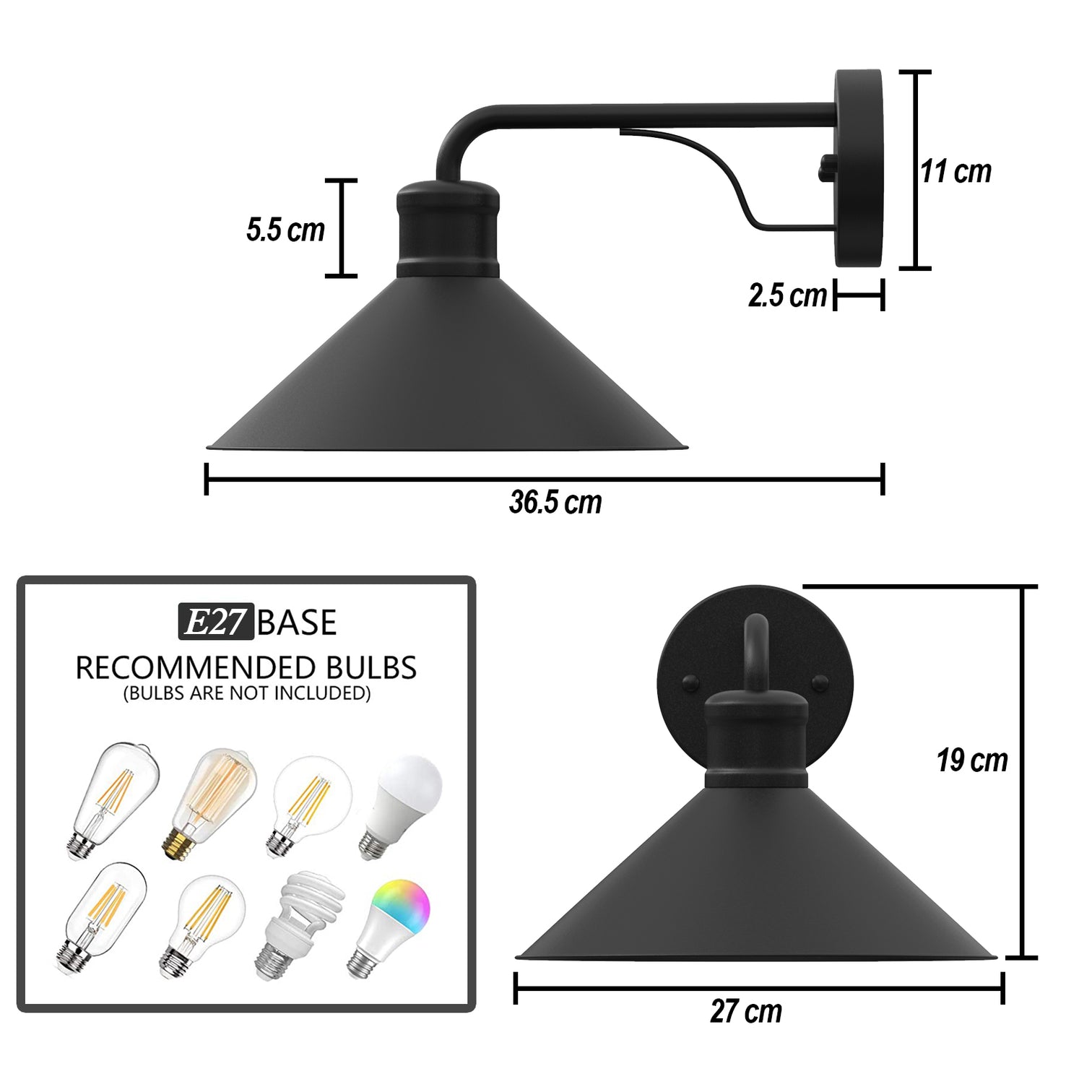 DOBLIN 2PACK Outdoor Wall Sconce Matt Black E27 IP44 - 7Pandas Australia