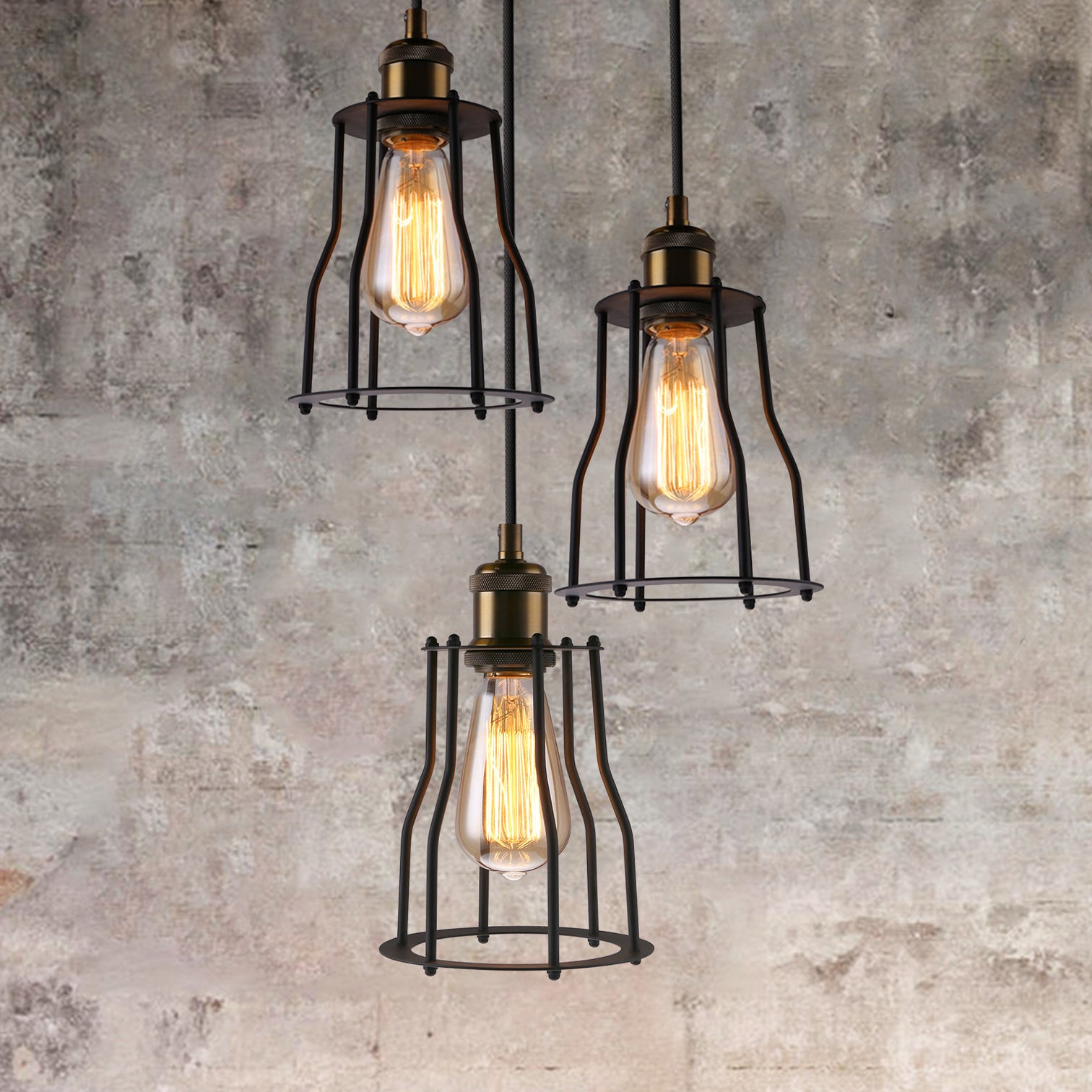 ALYX 3PACK Retro Pendant Light Industrial Loft Cage Lamps Indoor E27 Bar Light Black - 7Pandas Australia