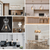 Collage of contemporary kitchen pendant lights featuring gold linear designs with glass globes, circular frame pendants, Edison bulb fixtures, sculptural wood styles, and frosted glass options, all showcased in minimalist dining and kitchen interiors.