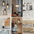 Collage of six pendant lighting designs, including industrial cage lights, glass shade pendants, minimalist round fixtures, linear lights, and modern sculptural styles.