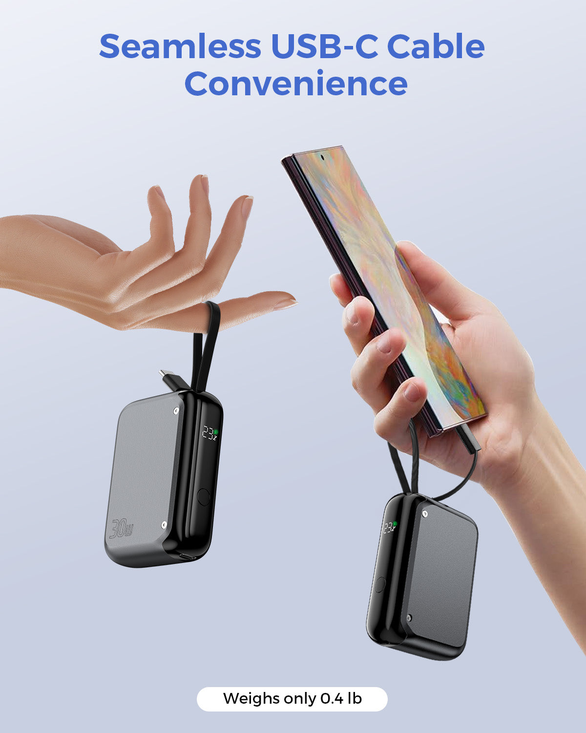 30W PD Power Bank 10000mAh Mini Portable Charger USB-C Cable and USB-C Ports - 7Pandas Australia