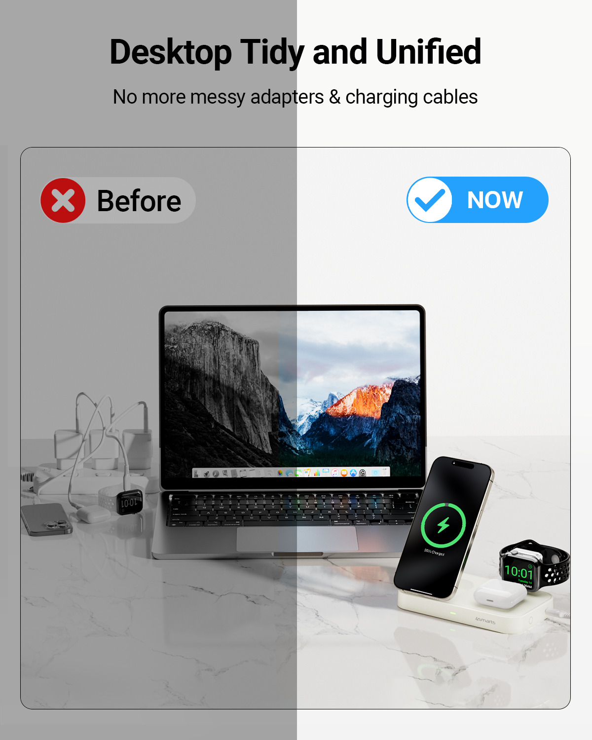 Qi2 Certified Wireless Charging Station, 3-in-1 15W Ultra Fast Magnetic Charger Stand for Multiple Devices, Magsafe Charger for iPhone 15/14/13/12, Apple Watch, Airpods (White) - 7Pandas Australia