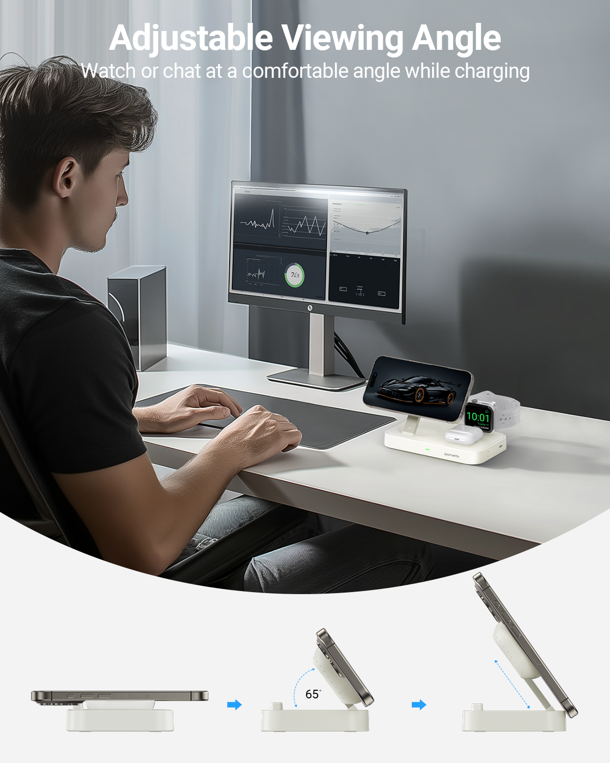 Qi2 Certified Wireless Charging Station, 3-in-1 15W Ultra Fast Magnetic Charger Stand for Multiple Devices, Magsafe Charger for iPhone 15/14/13/12, Apple Watch, Airpods (White) - 7Pandas Australia