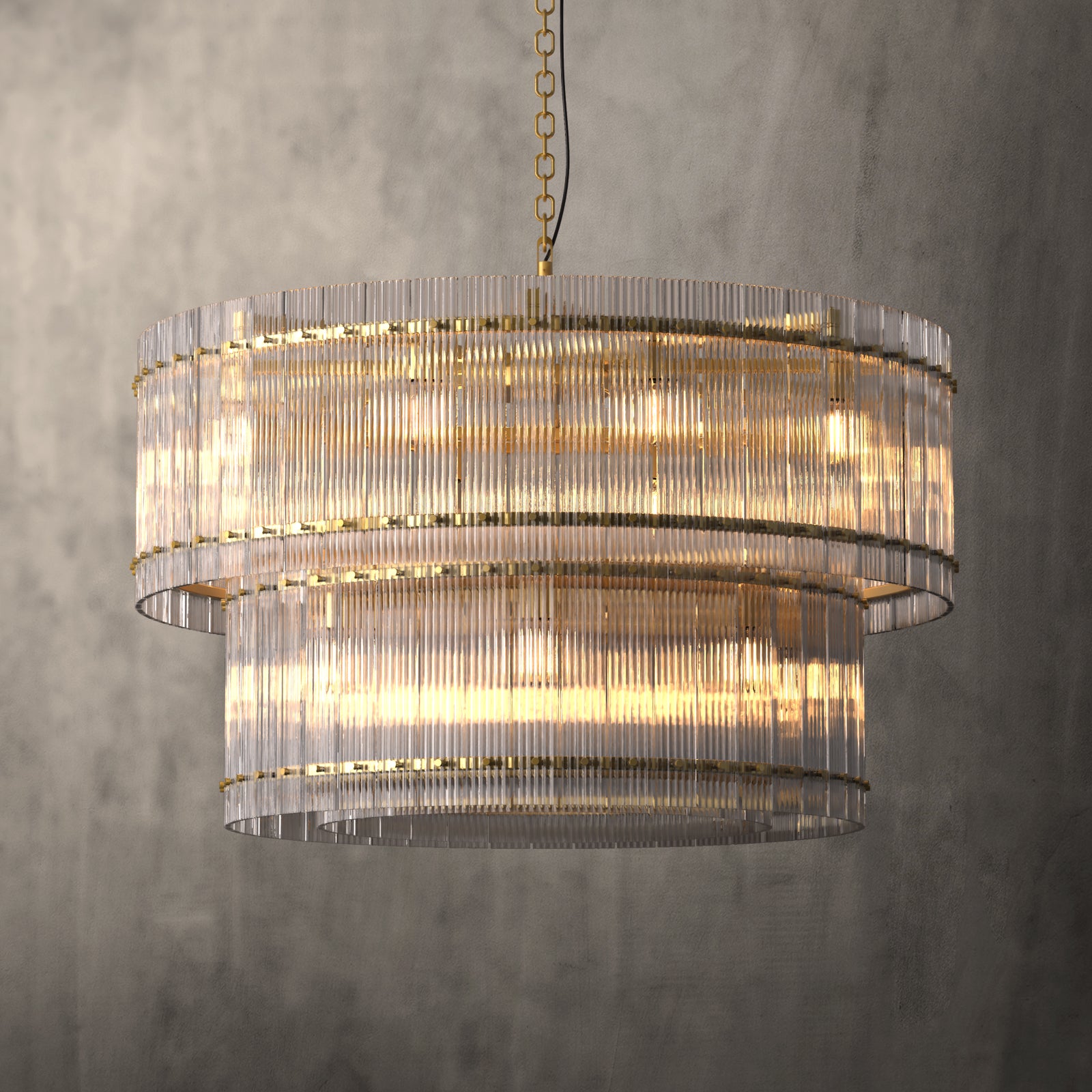 VALENCIA 2 Layer Round Large Modern Style K9 Crystal Chandelier Aged Brass 18* E14 base