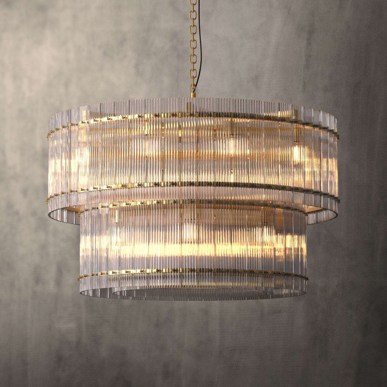 VALENCIA 2 Layer Round Large Modern Style K9 Crystal Chandelier Aged Brass 18* E14 base