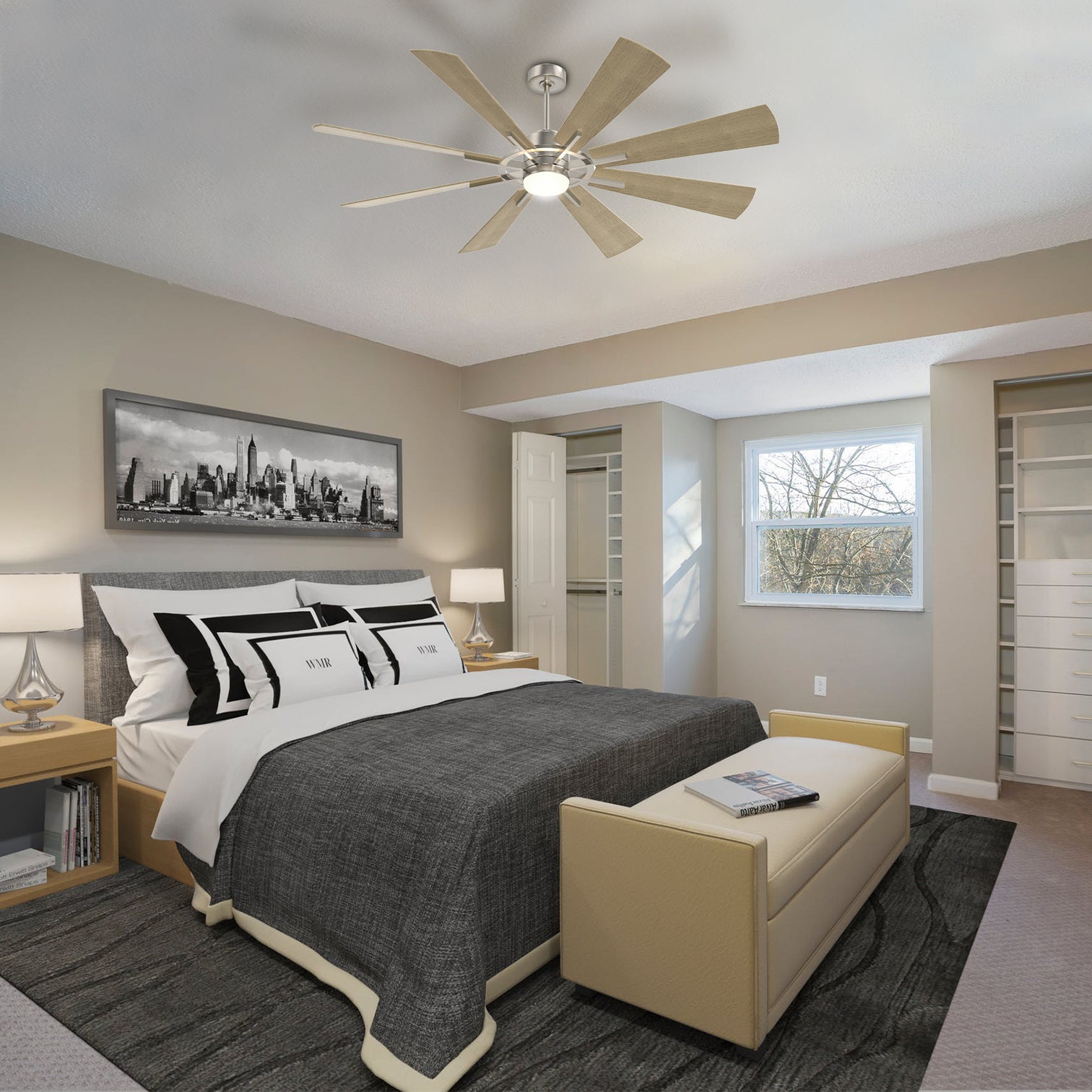 Auckland 60" 8 Blades Wood Hand-Painted with Remote Control and LED Light Kit Tri-Color - 7Pandas Australia