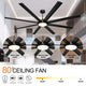 Eureka 80" 8 Blades Ceiling Fan with Remote Control and LED Light Kit Tri-Color Matt Black - 7Pandas Australia
