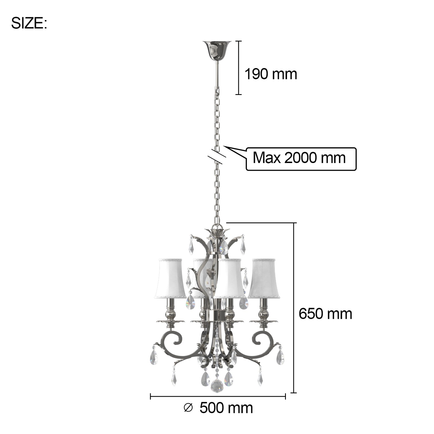 Milano 500mm Diameter 4 Lights Silver Luxury K9 Crystal Chandeliers for dining room, living Room E14 Base - 7Pandas Australia