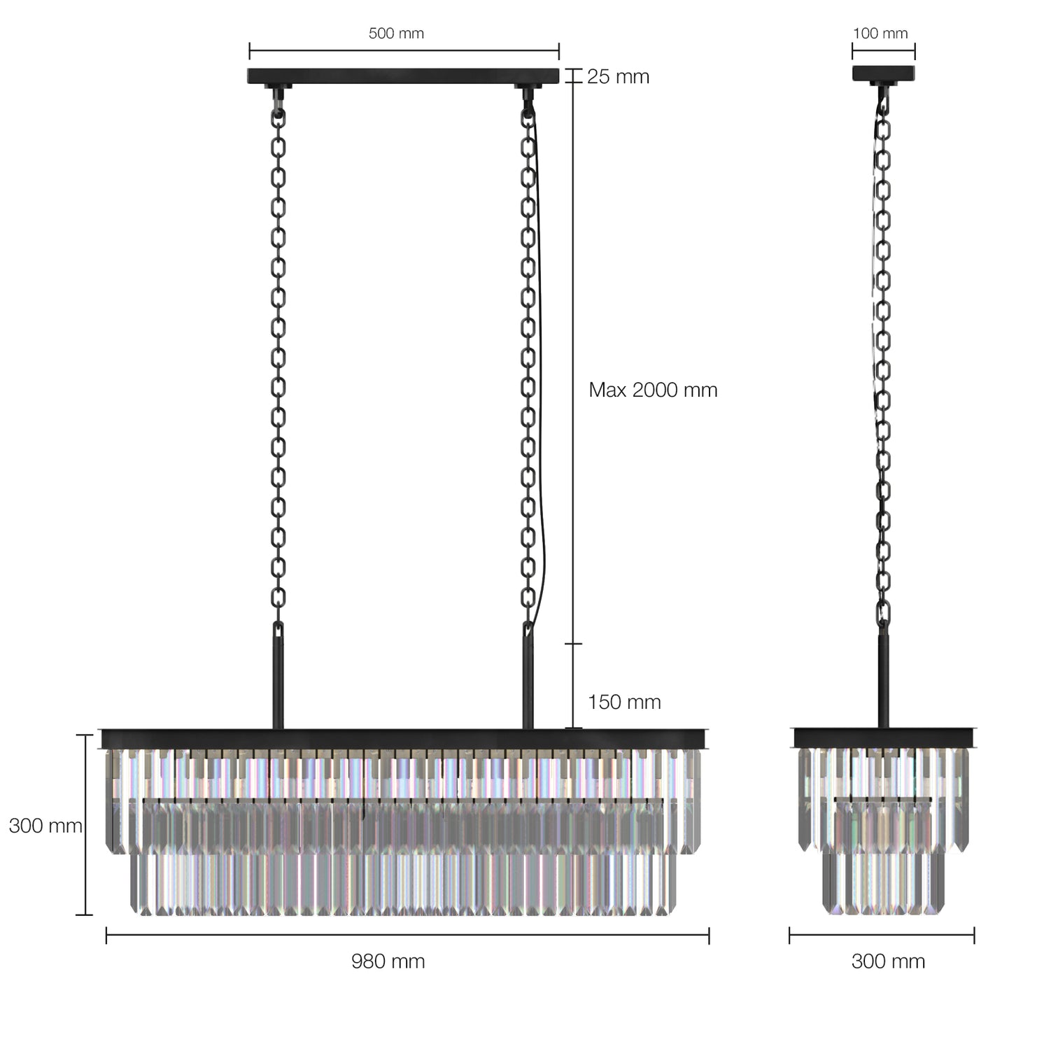TERRANCE 16-Lights Modern Rectangle K9 Clear Crystal Chandeliers Kitchen Dining Room - 7Pandas Australia